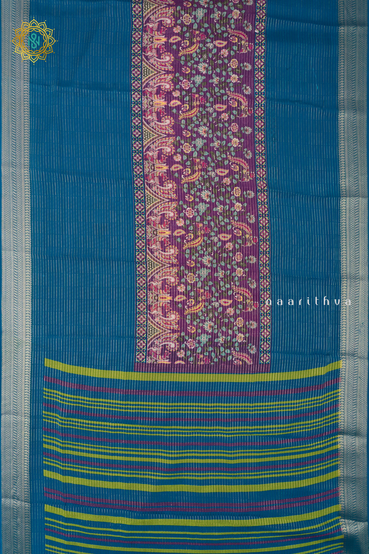 Sky Blue With Magenta Semi Georgette Saree With Printed Body And Contrast Zari Border