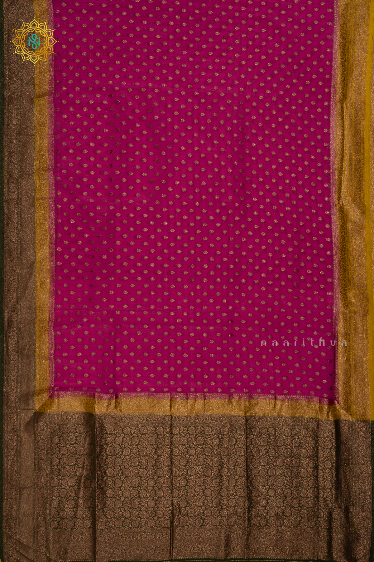 Pink With Yellow And Green - Semi Crepe Silk