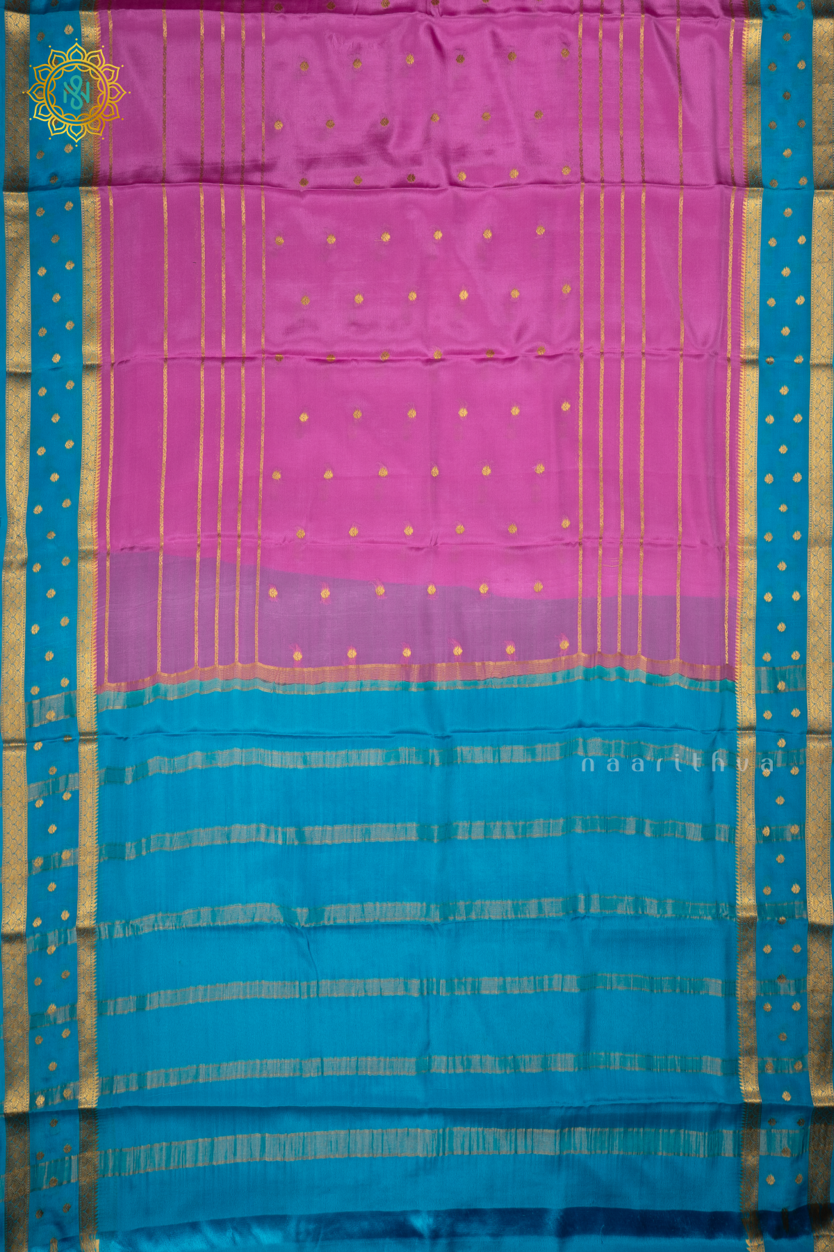 LAVENDER WITH SKY BLUE - PURE MYSORE CREPE SILK