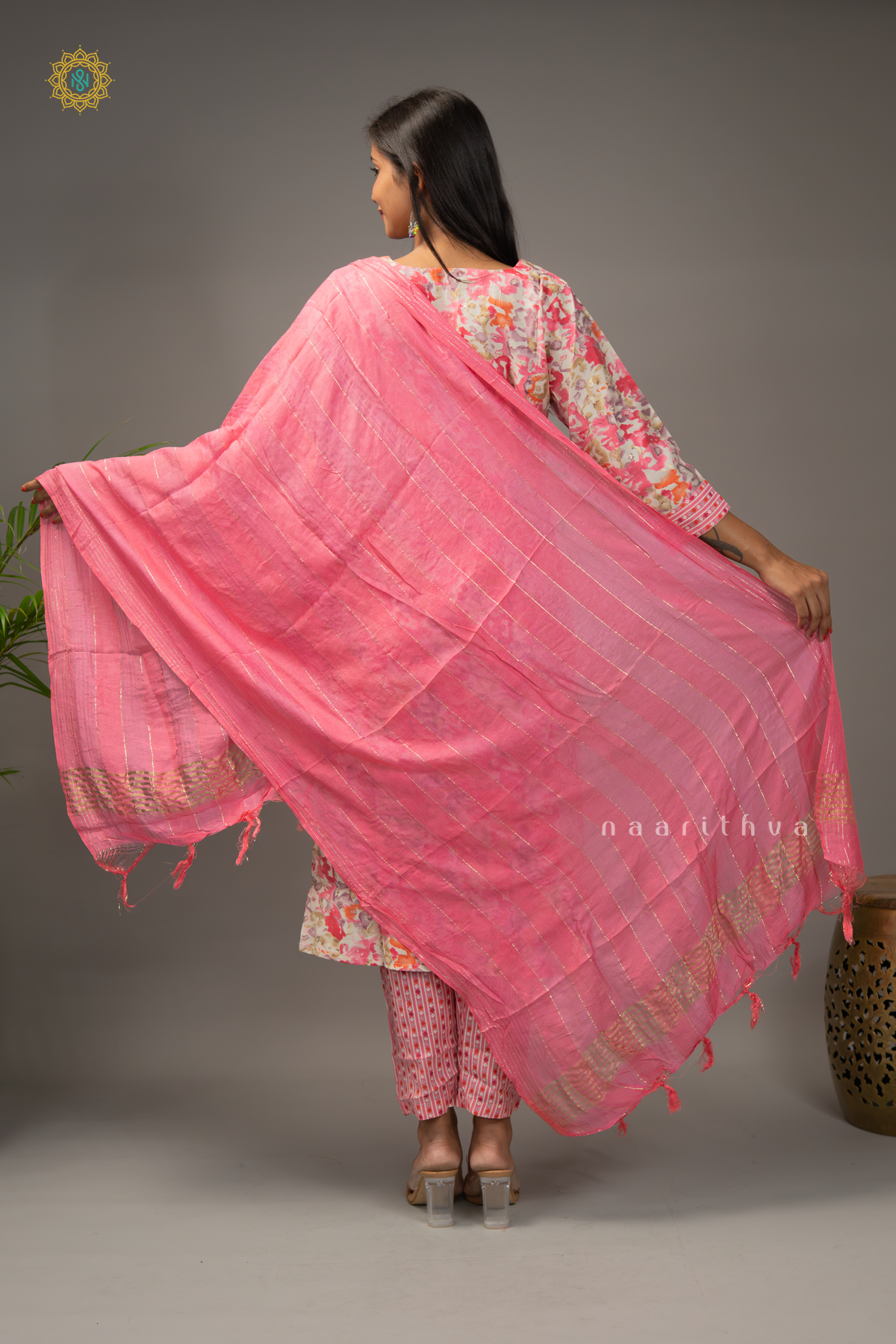 PEACHISH PINK - RAYON 3PC SALWAR SUIT WITH PRINTED TOP, BOTTOM & DUPATTA