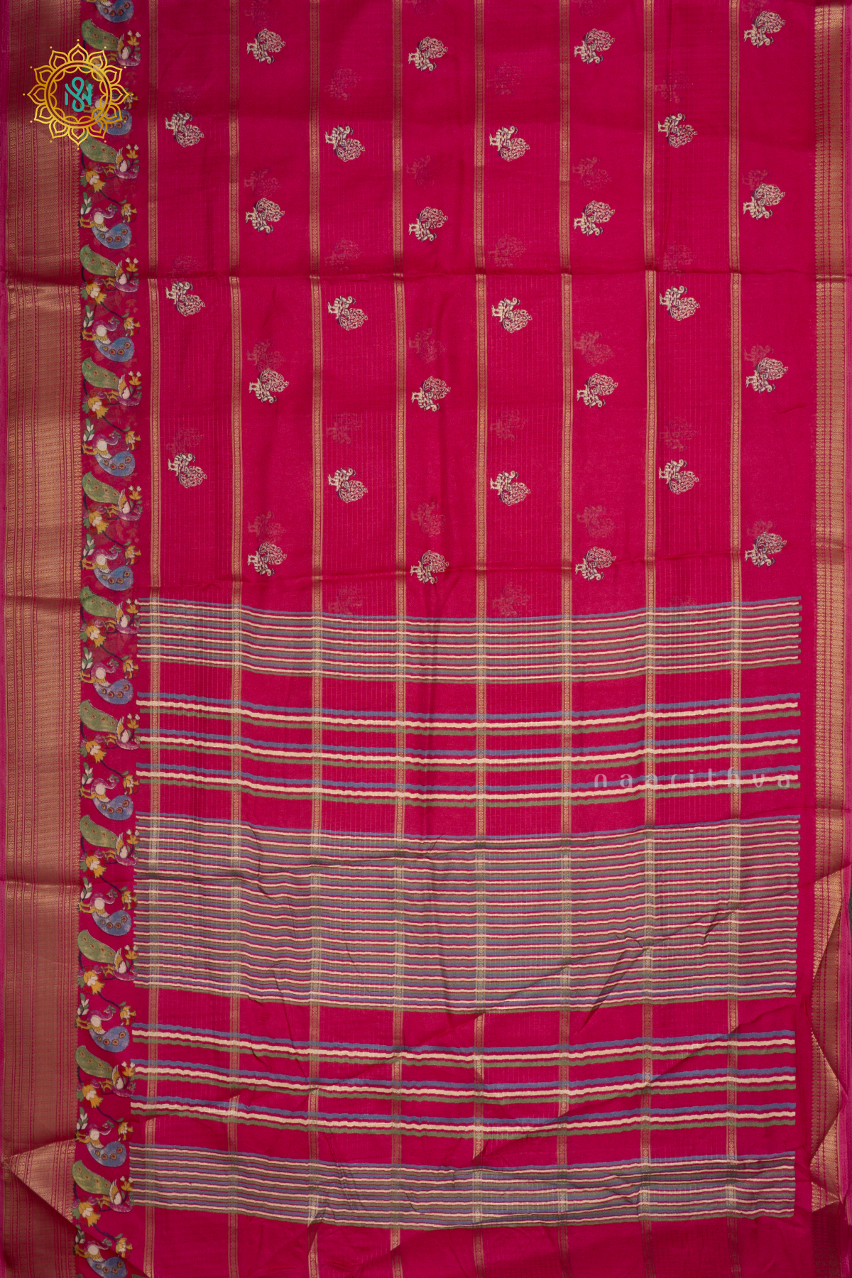 Pink - Semi Georgette Saree Allover Printed Buttas And Zari Border
