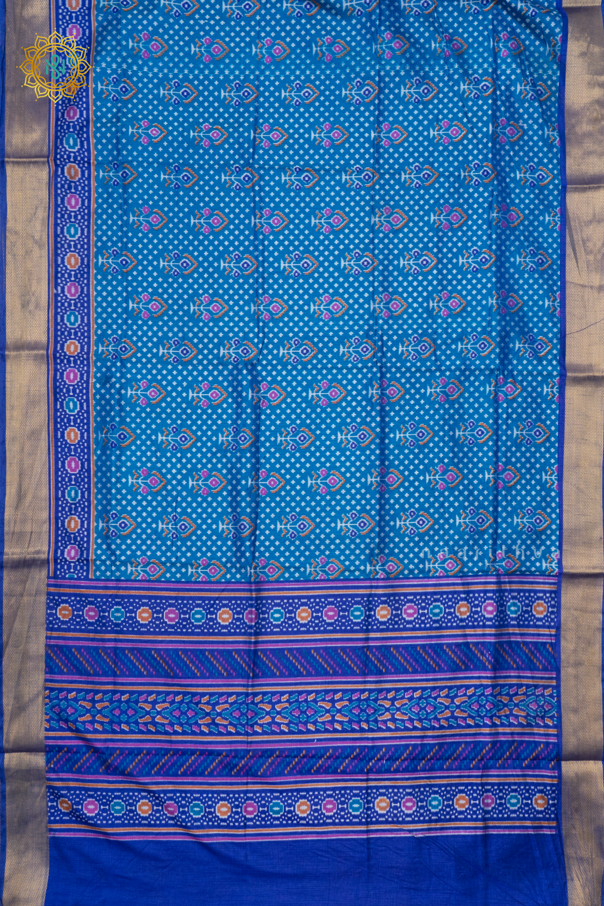 SKY BLUE WITH ROYAL BLUE - SEMI PATOLA SILK