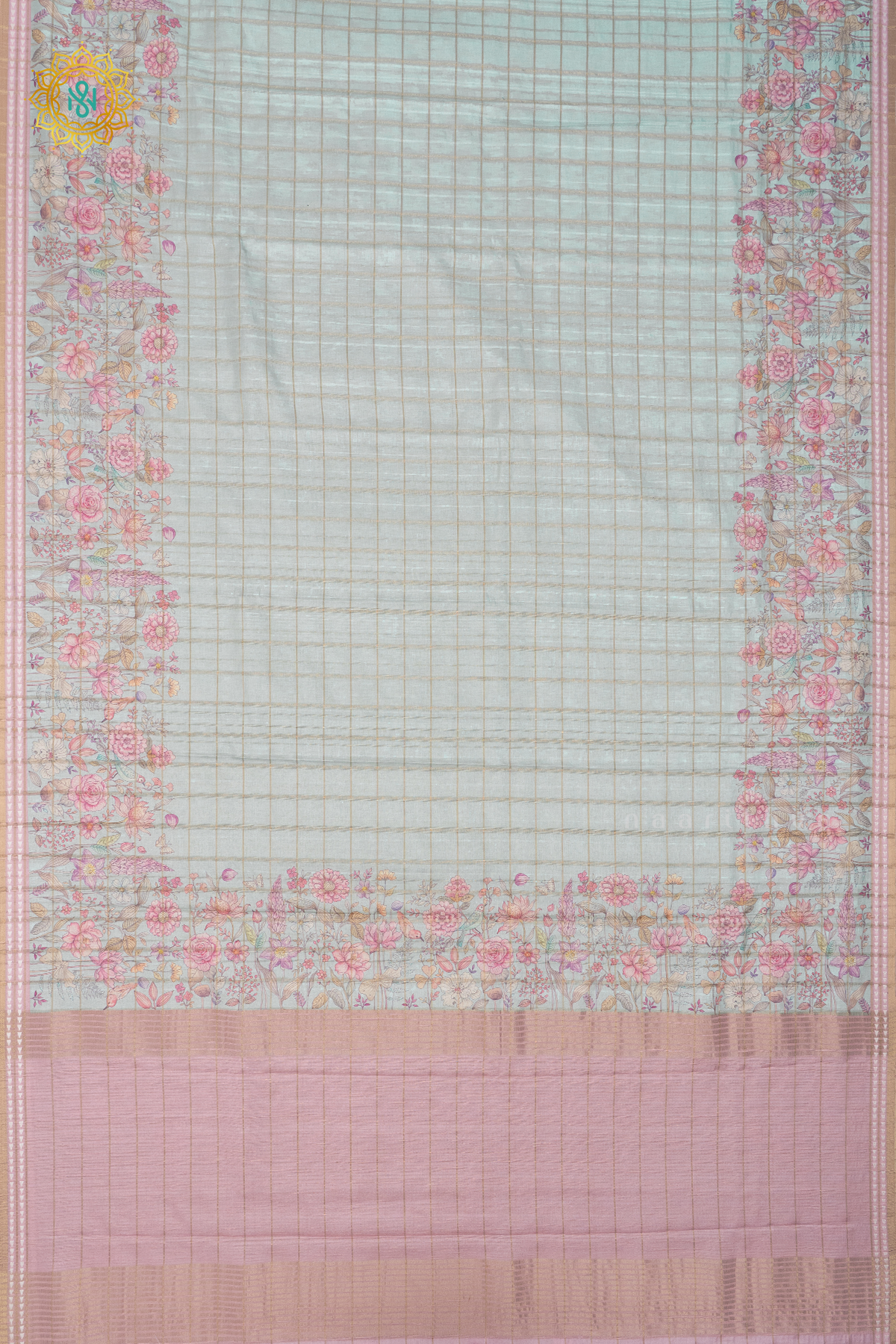 AQUA BLUE WITH LIGHT PINK - KOTHA TUSSAR