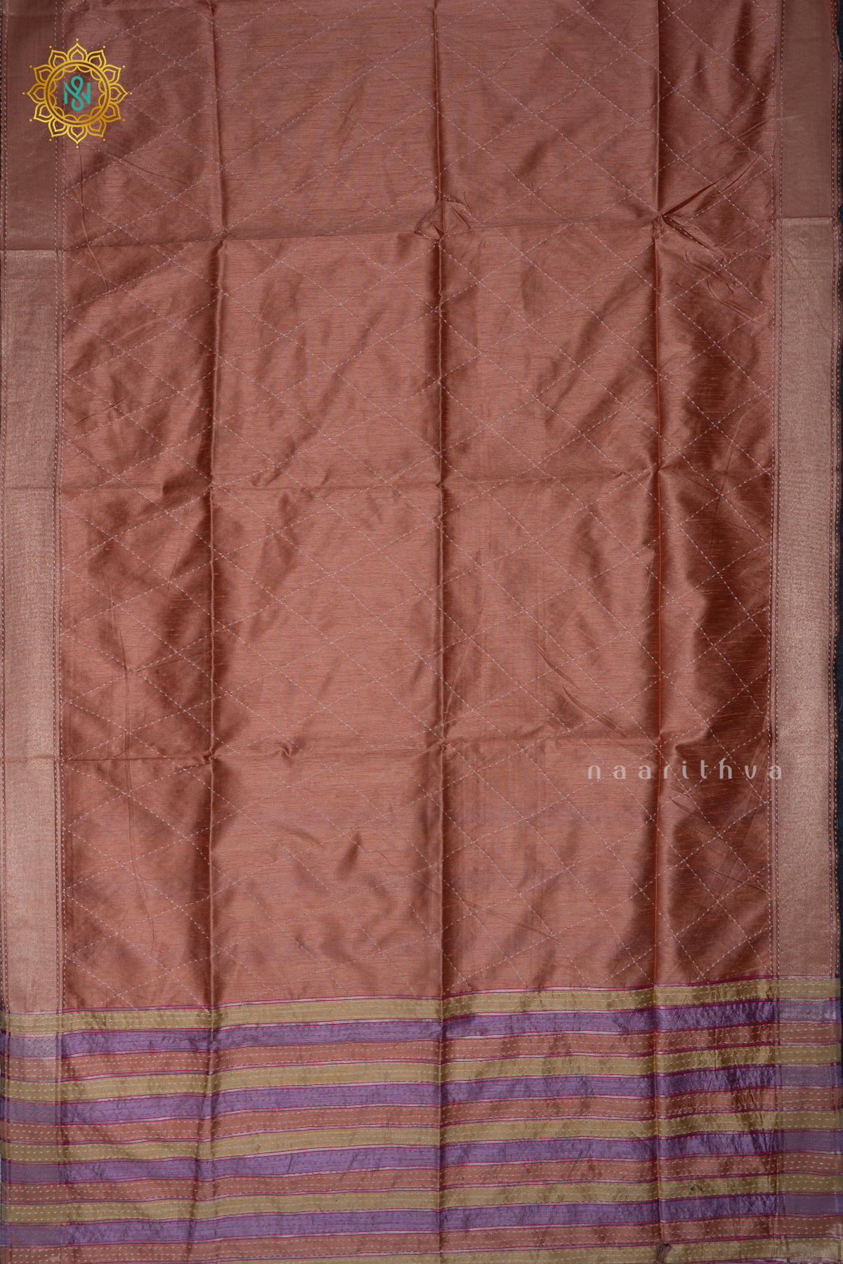 Dark Peach Semi Tussar Silk Sarree With Rangkat Pallu & Blouse