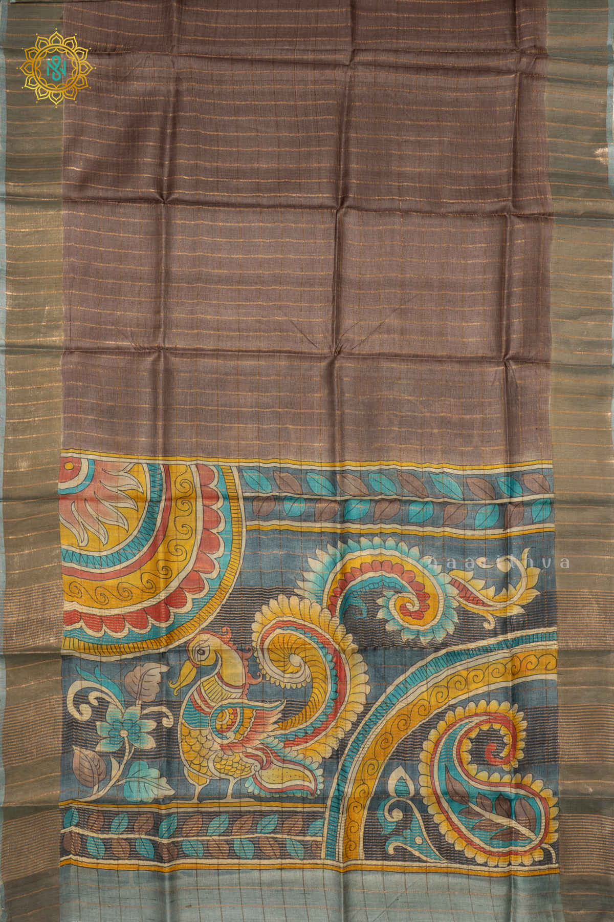 LIGHT BROWN WITH GREY - PURE TUSSAR SILK