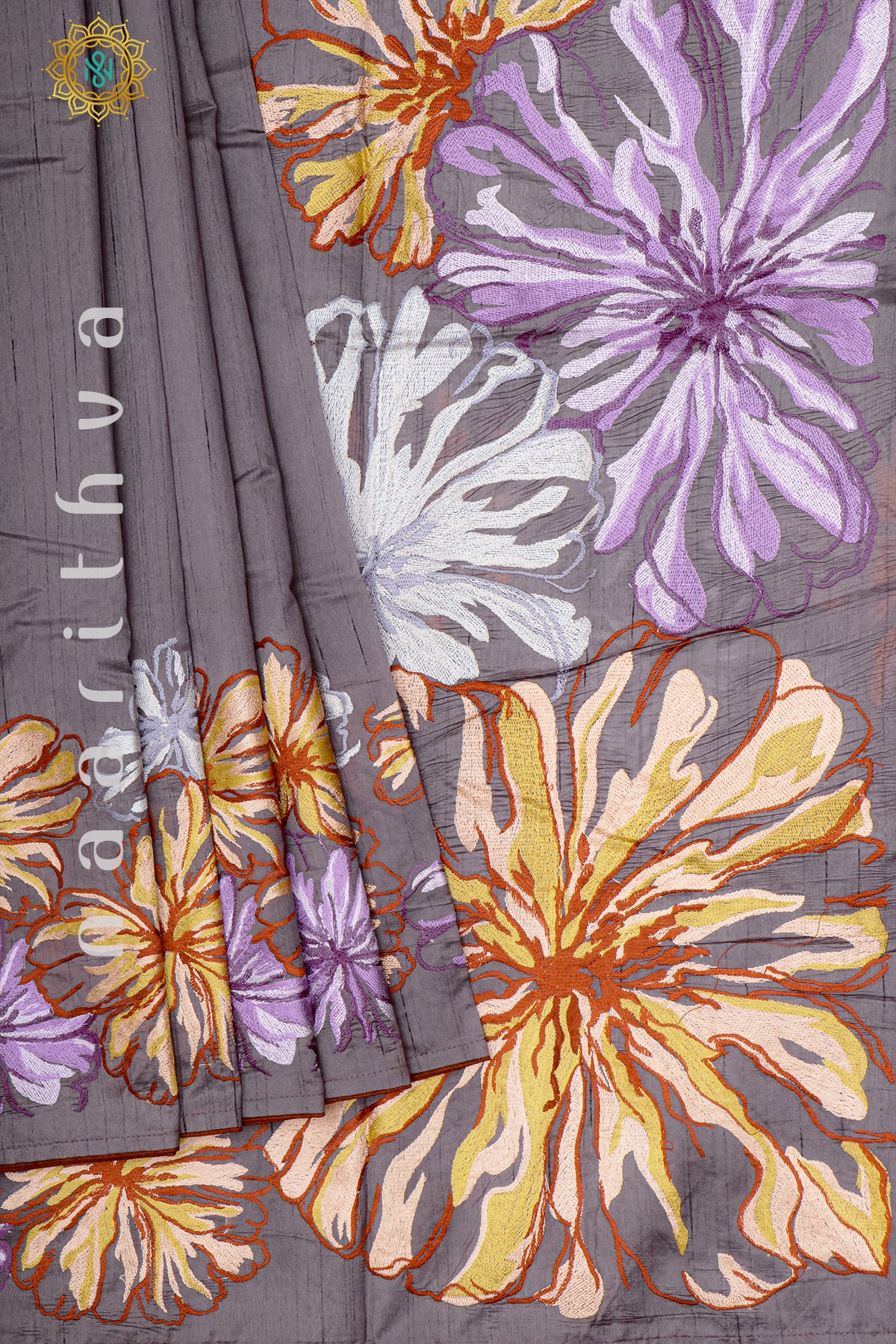 GREY - SEMI TUSSAR SILK WITH EMBROIDERY