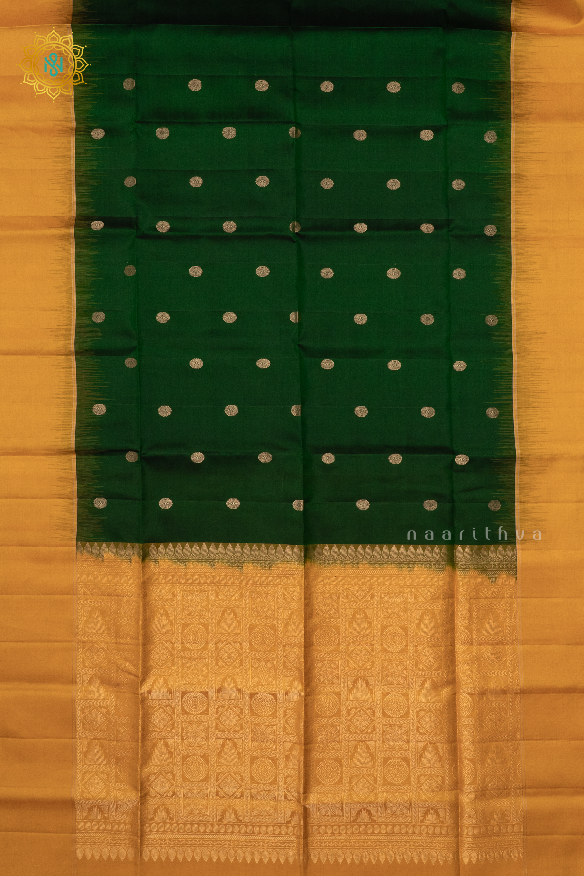 BOTTLE GREEN WITH YELLOW - PURE KANJIVARAM SOFT SILK