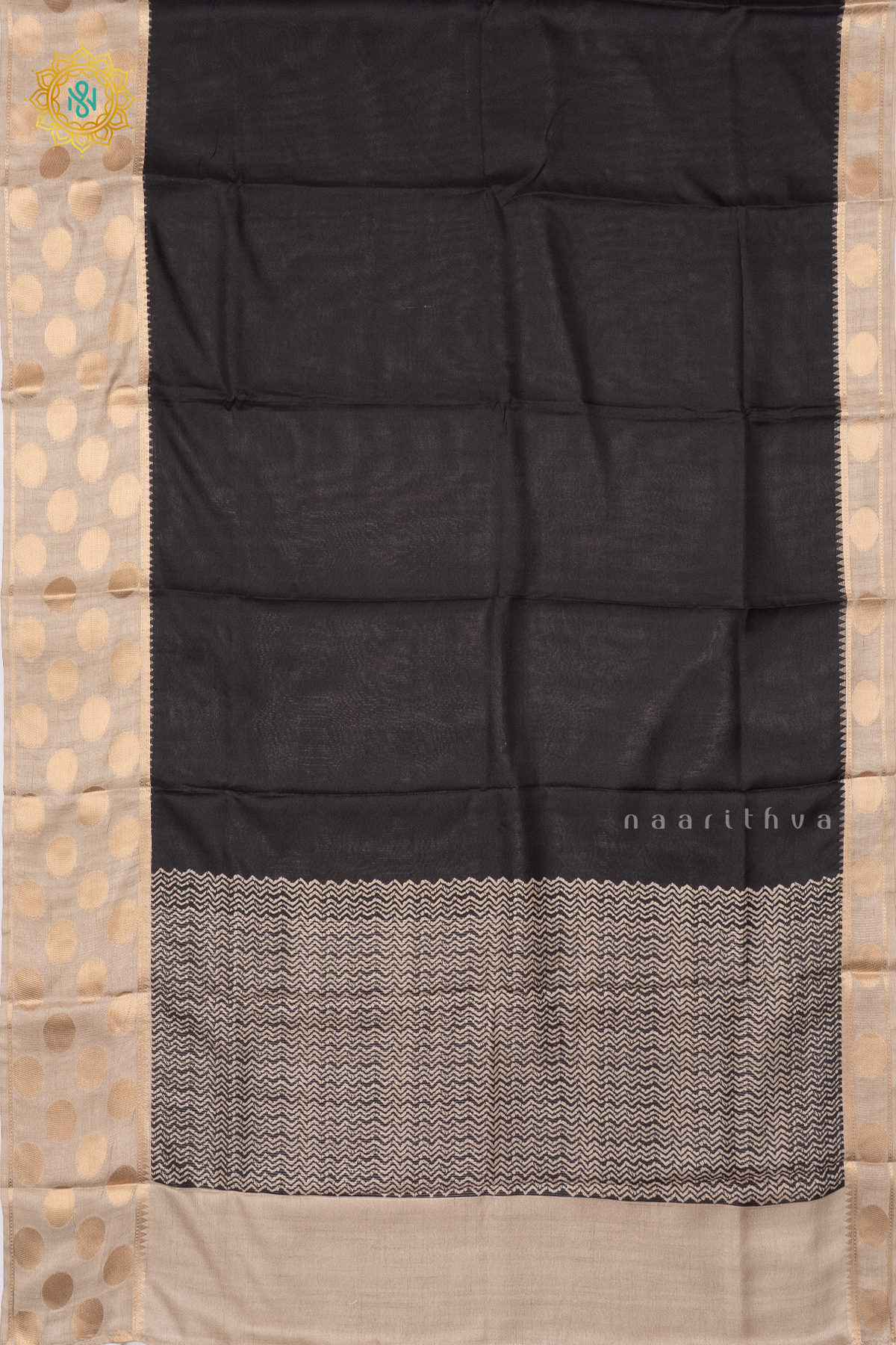 BLACK WITH BEIGE - SEMI TUSSAR SILK