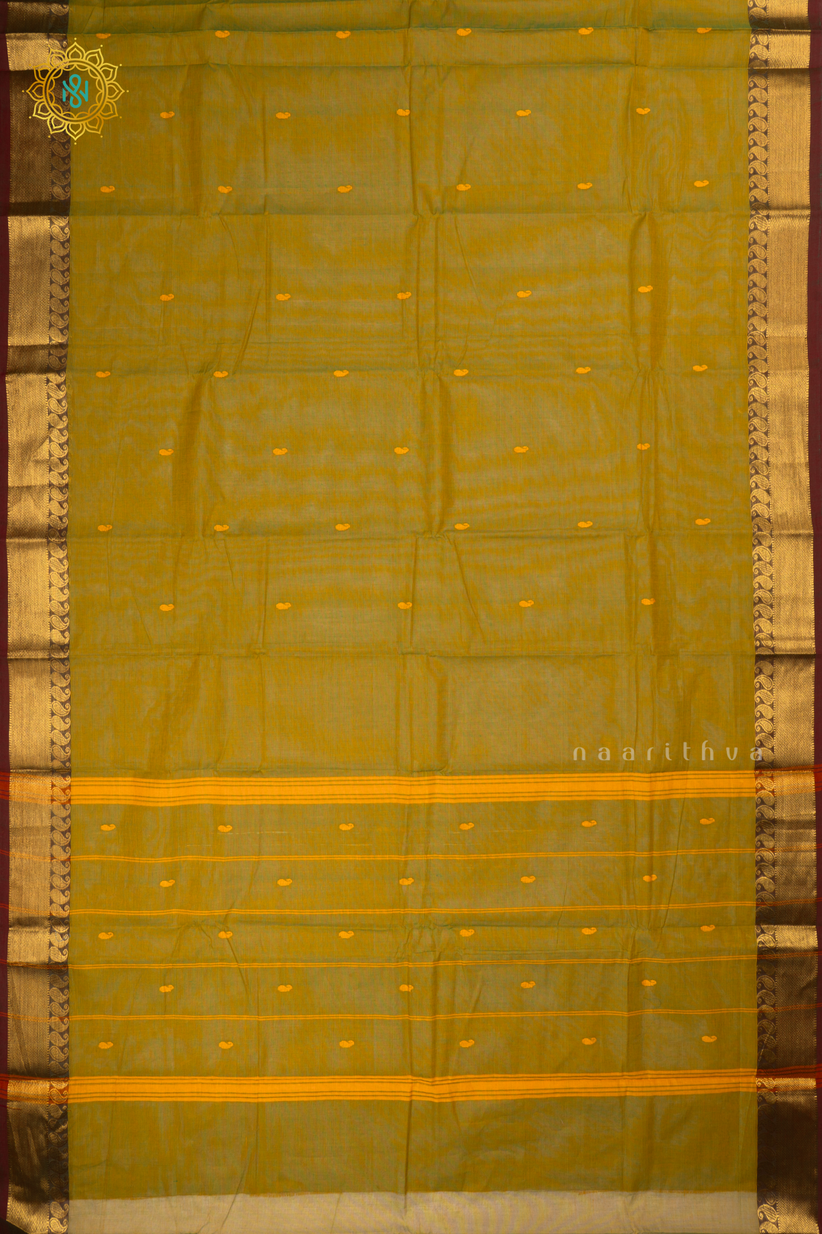 Dual Shade Of Green With Maroon - Chettinad Cotton Saree Allover Thread Woven Buttas With Contrast Zari Border