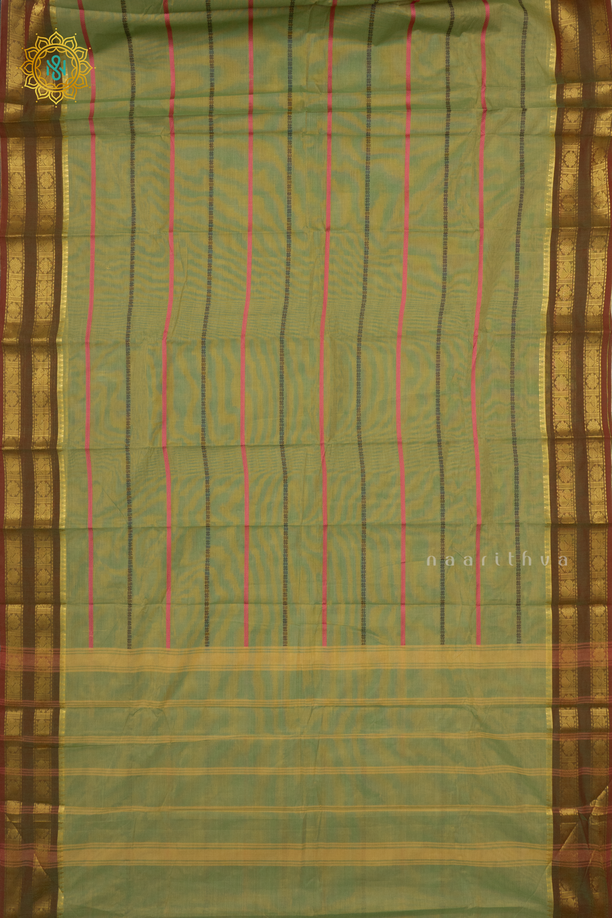 GREEN WITH OLIVE GREEN - CHETTINAD COTTON