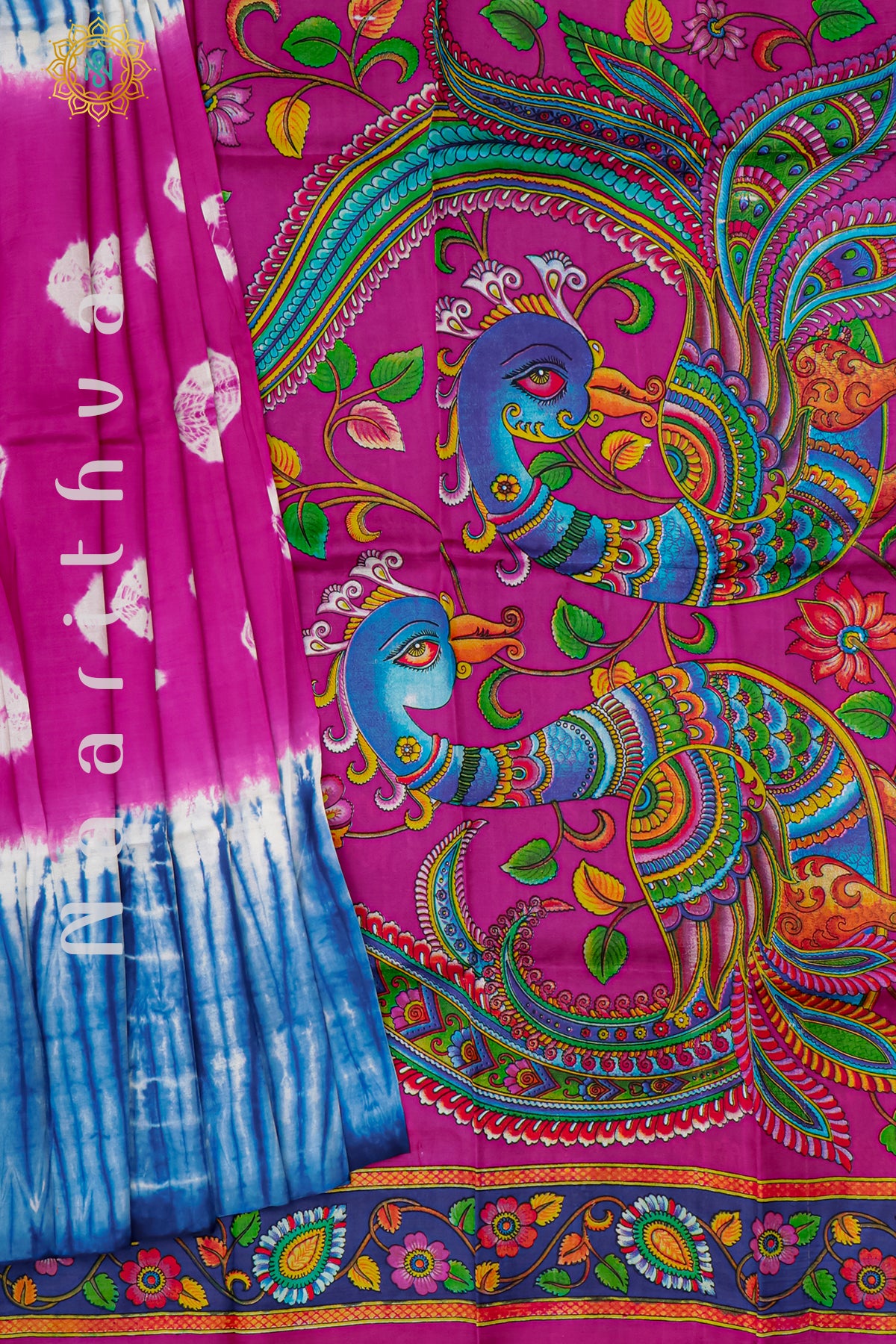 PINK WITH BLUE - PURE MULBERRY SILK WITH DIGITAL PRINT