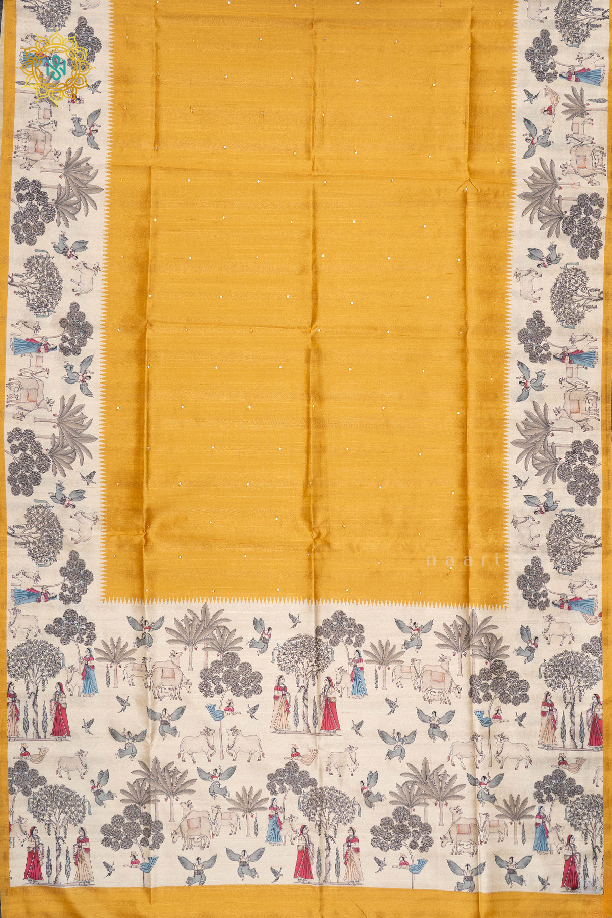 YELLOW WITH WHITE - SEMI TUSSAR SILK