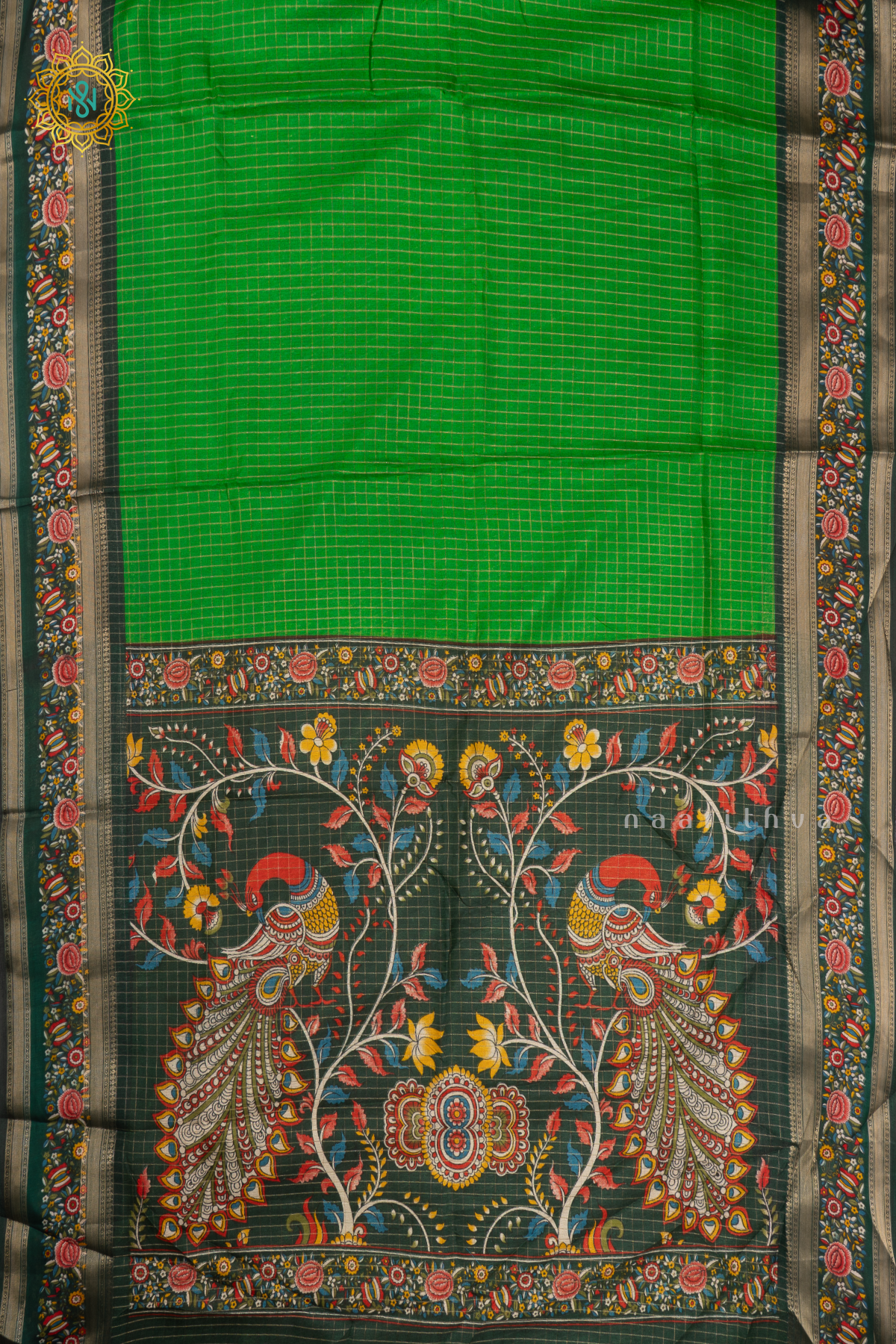 GREEN WITH BOTTLE GREEN - SEMI GEORGETTE