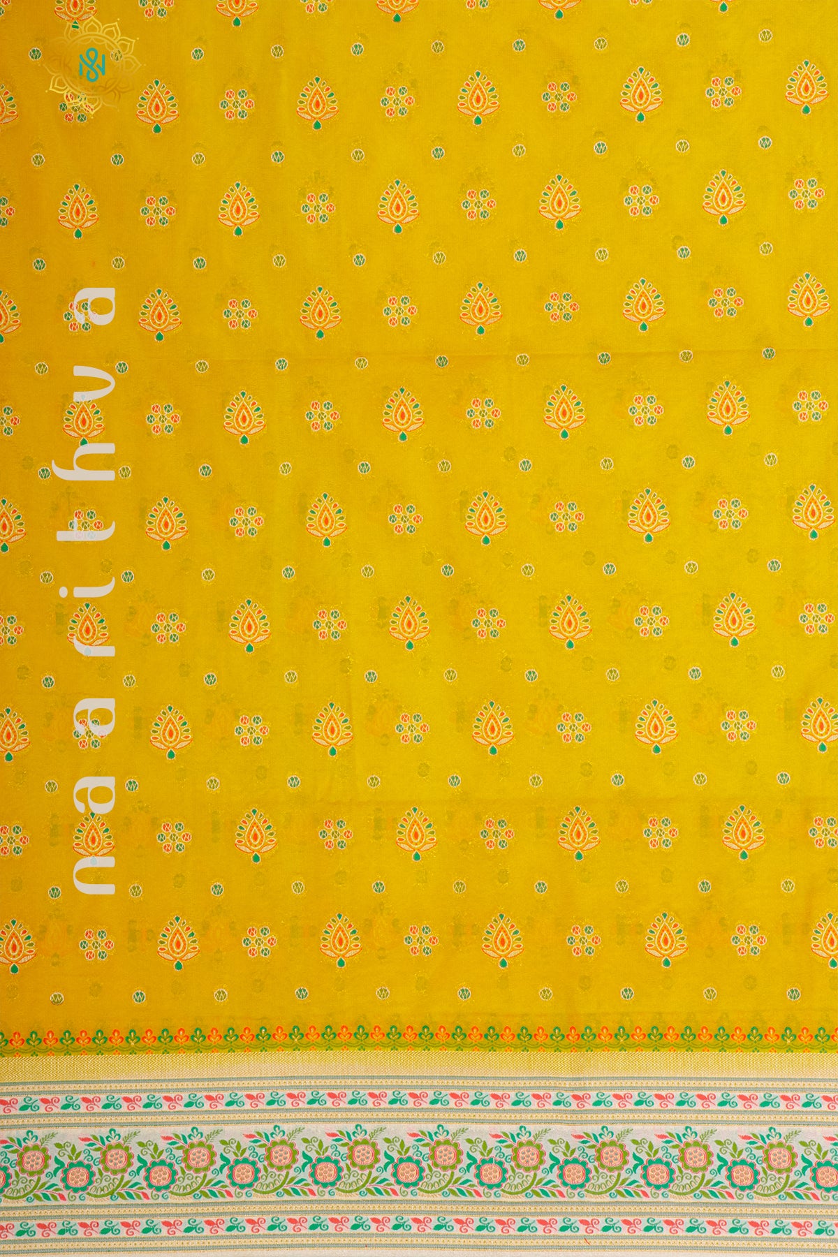 YELLOW WITH OFF WHITE - SEMI CREPE GEORGETTE