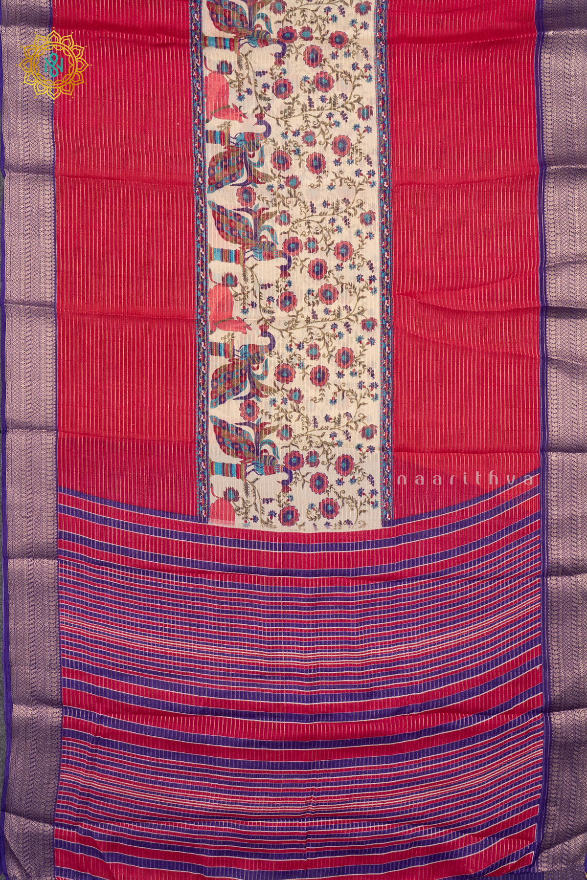 OFF WHITE WITH PINK & PURPLE - SEMI GEORGETTE