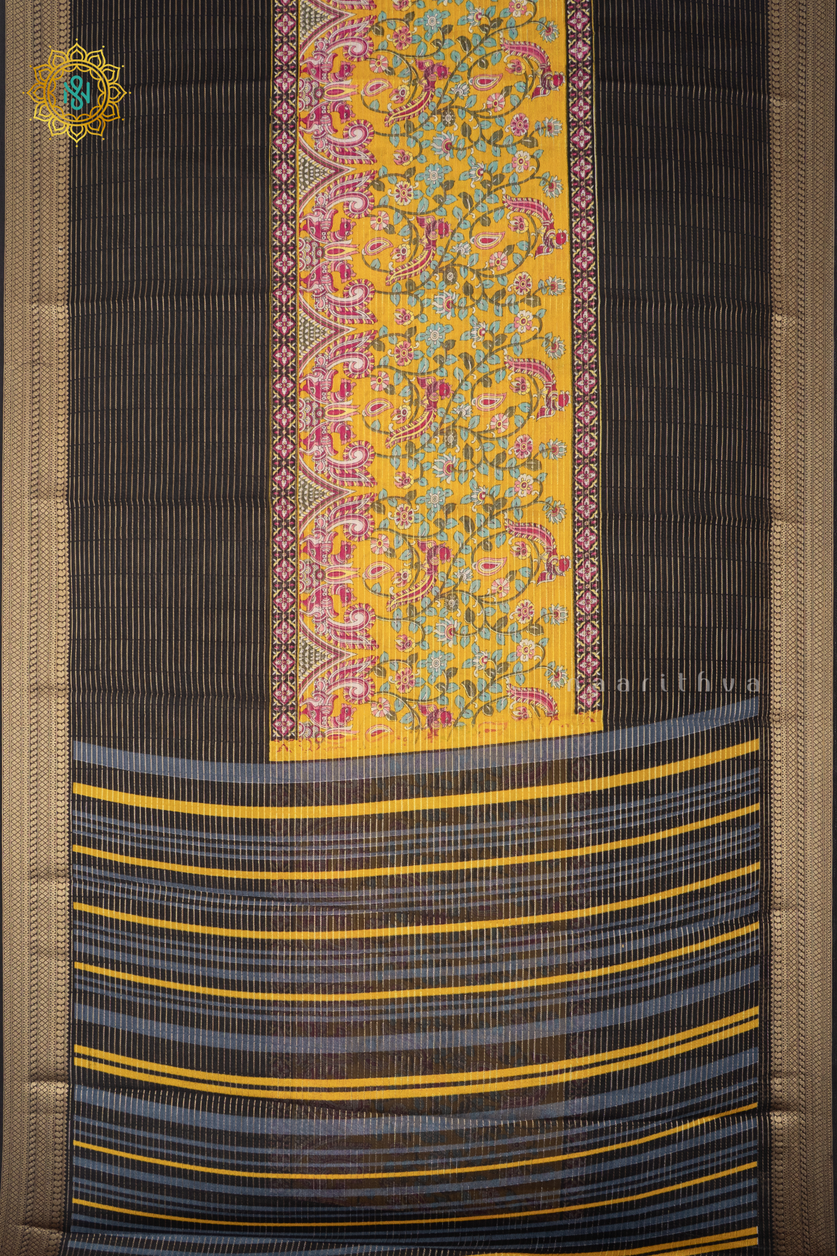 BLACK WITH YELLOW - SEMI GEORGETTE
