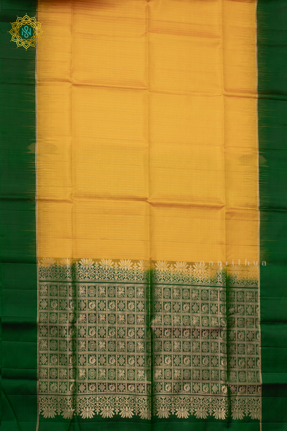 YELLOW WITH BOTTLE GREEN - PURE KANJIVARAM SOFT SILK