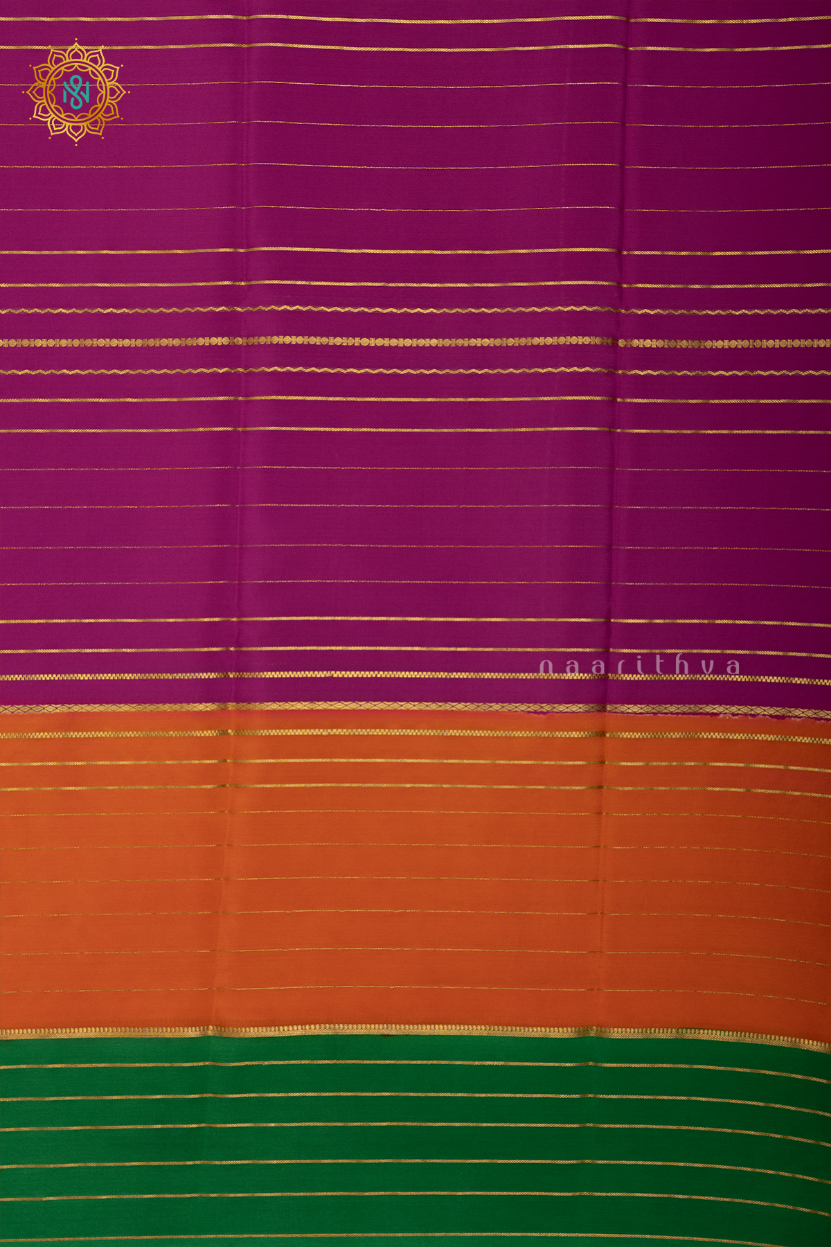 PINK WITH ORANGE & GREEN - PURE MYSORE CREPE SILK