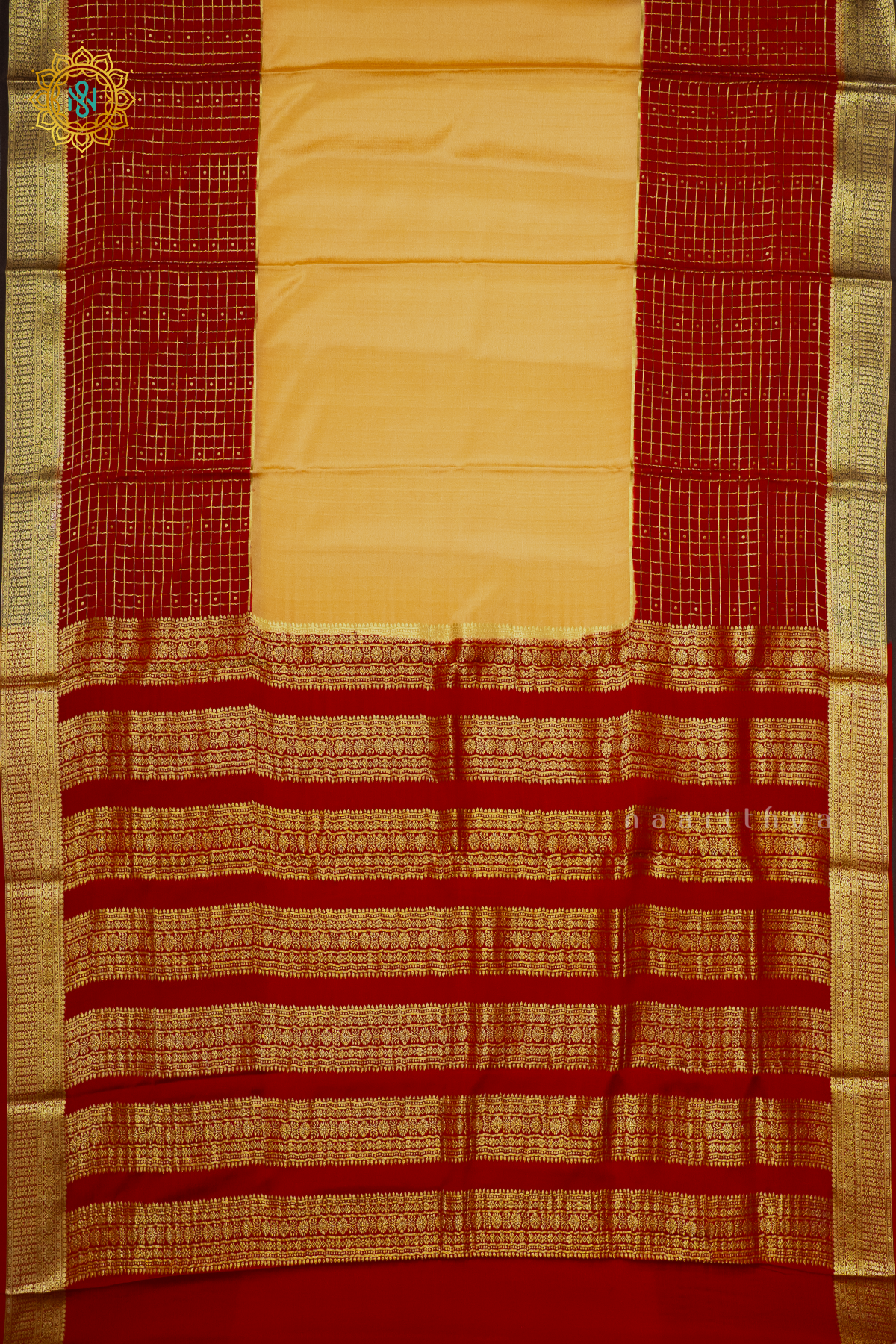 LIGHT BISCUIT WITH DARK MAROON & BLACK - PURE MYSORE CREPE SILK
