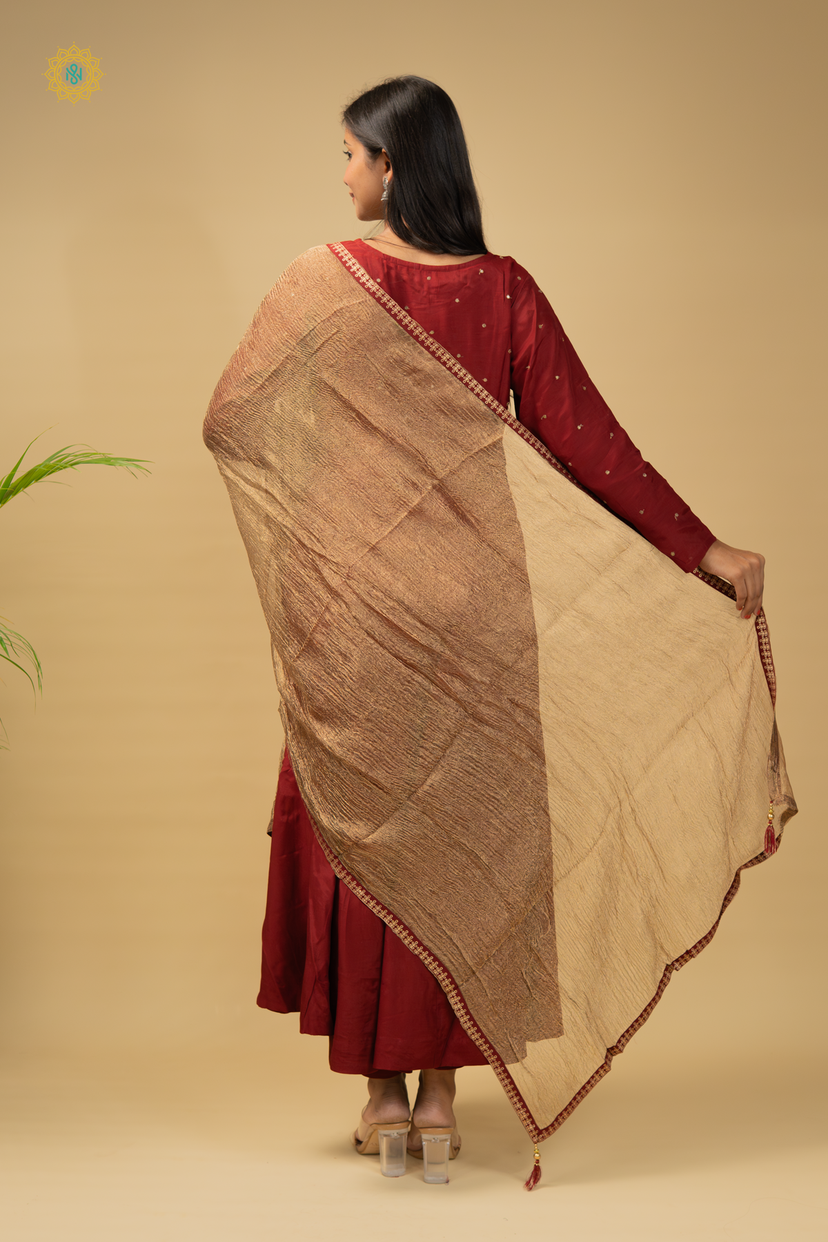 MAROON WITH GOLD - 3PC SILK SALWAR SUITS WITH TOP, BOTTOM & DUPATTA