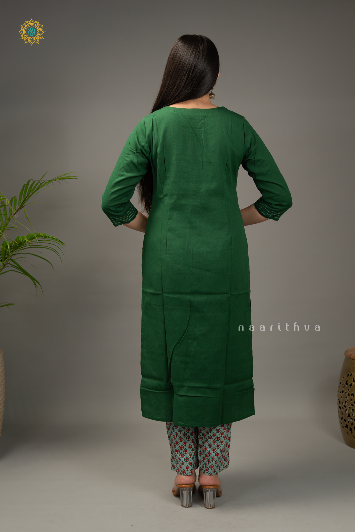 GREEN - COTTON 2PC SALWAR SUIT WITH TOP & PRINTED BOTTOM
