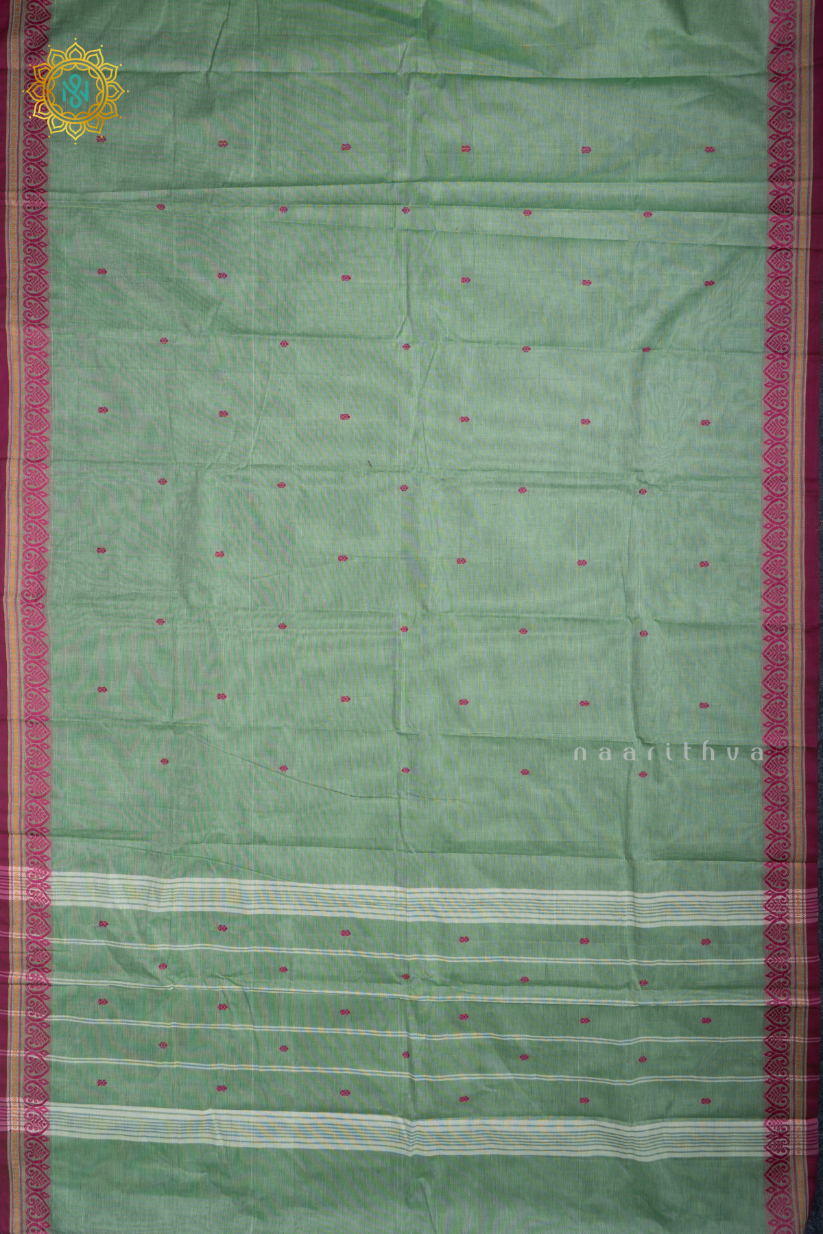 Pista Green With Pink Chettinad Cotton Saree With Thread Woven Buttas & Contrast Border