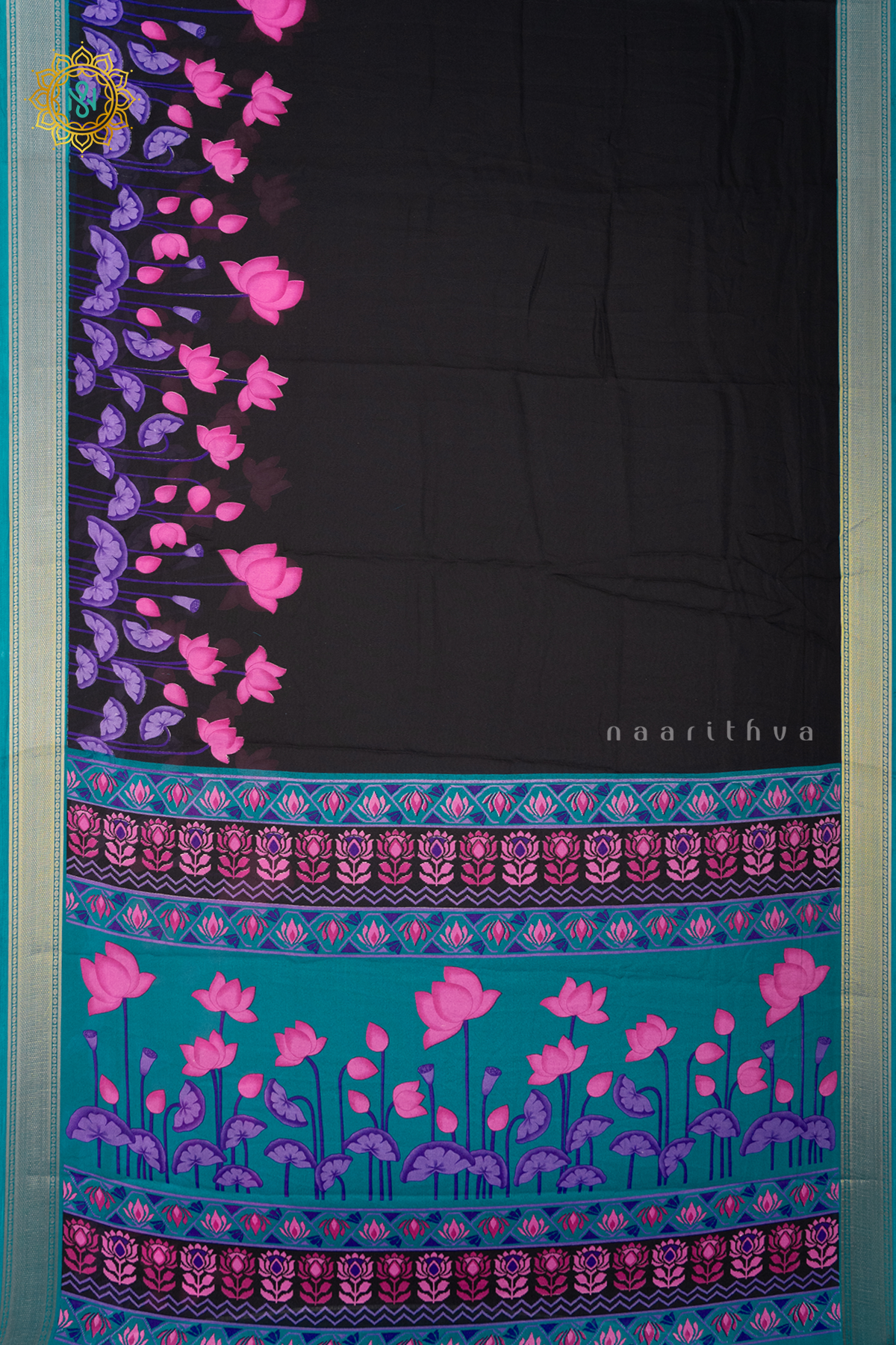 BLACK WITH SKY BLUE - SEMI GEORGETTE