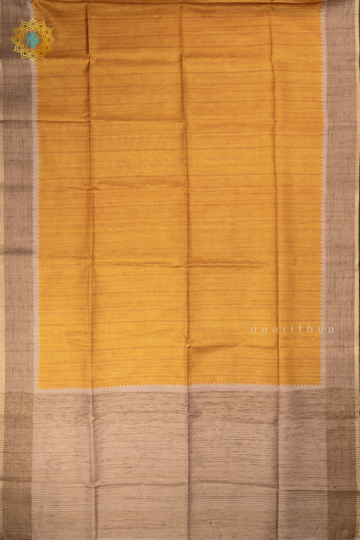 Yellow with Beige - Semi Tussar Silk saree Allover Plain Body with Contrast Border, Pallu and Blouse
