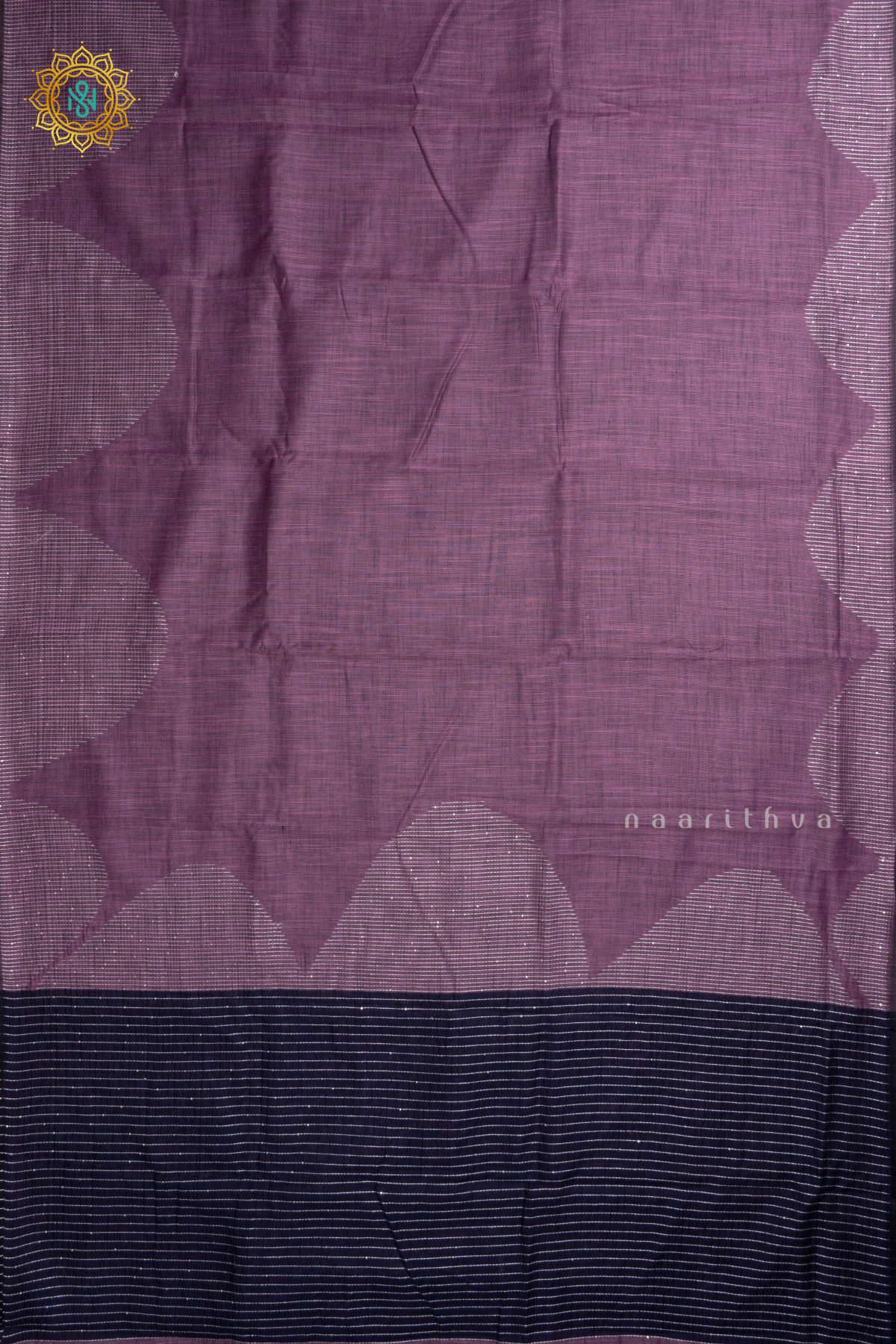 Lavender With Navy Blue Linen By Cotton Saree With Contrast Pallu & Blouse