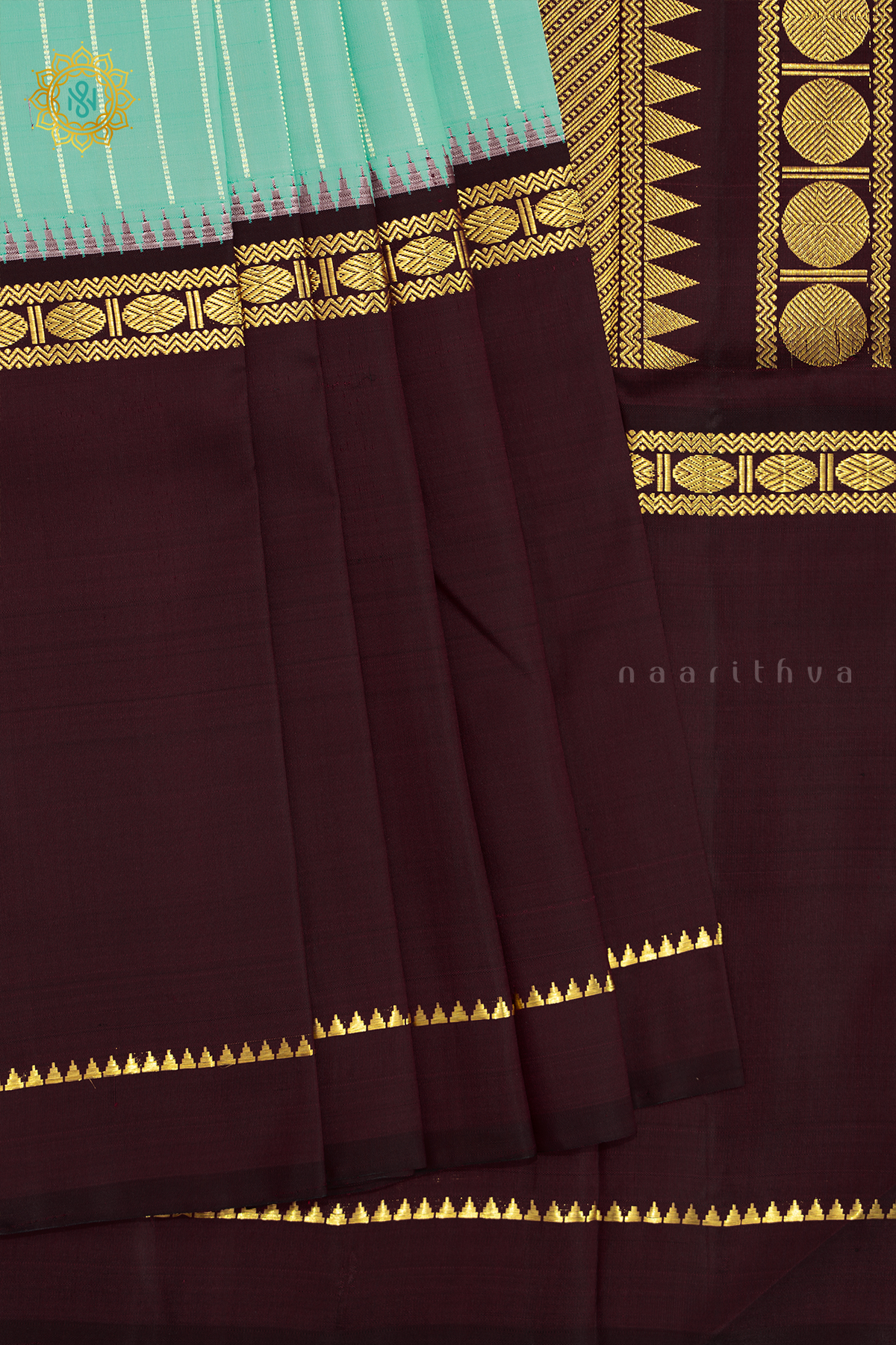 AQUA GREEN WITH BOTTLE GREEN & MAROON - PURE KANJIVARAM SILK