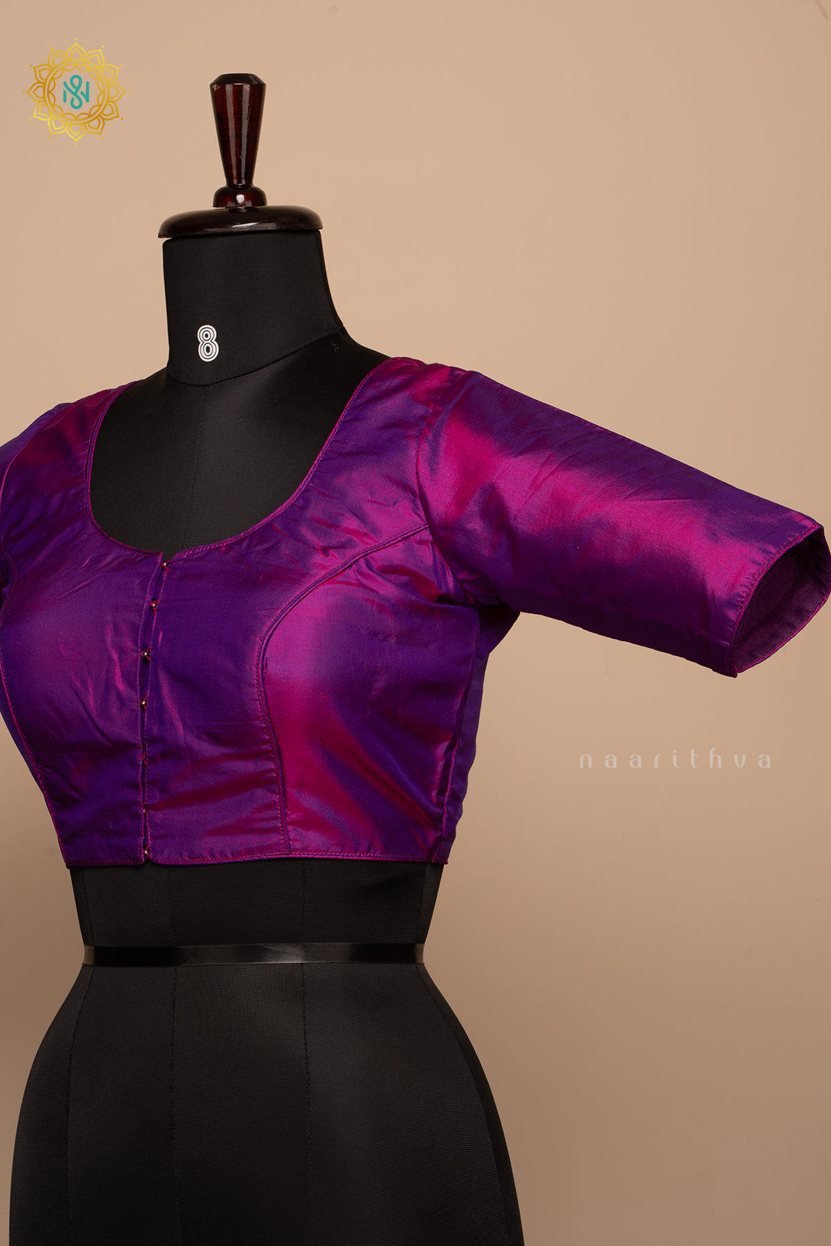 Dual Shade Of Purple - Semi Silk Readymade Blouse Allover Plain Body