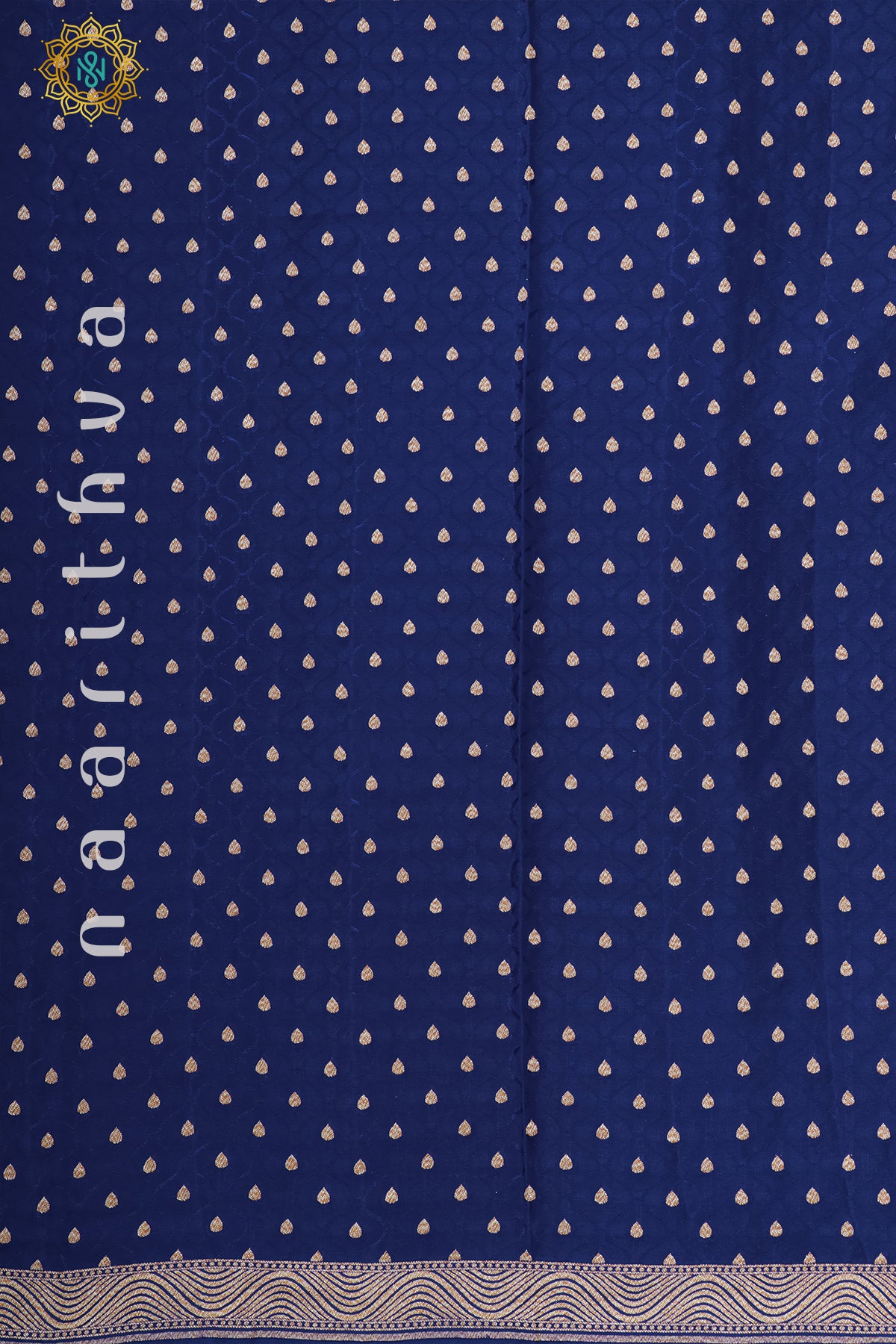 BLUE WITH GREEN - PURE BANARASI CREPE SILK