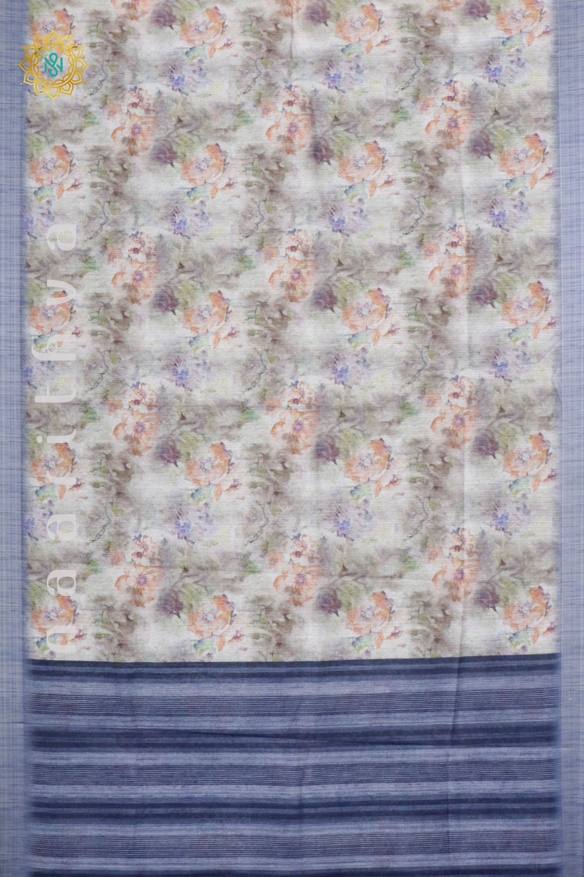 WHITE WITH BLUE - JUTE COTTON