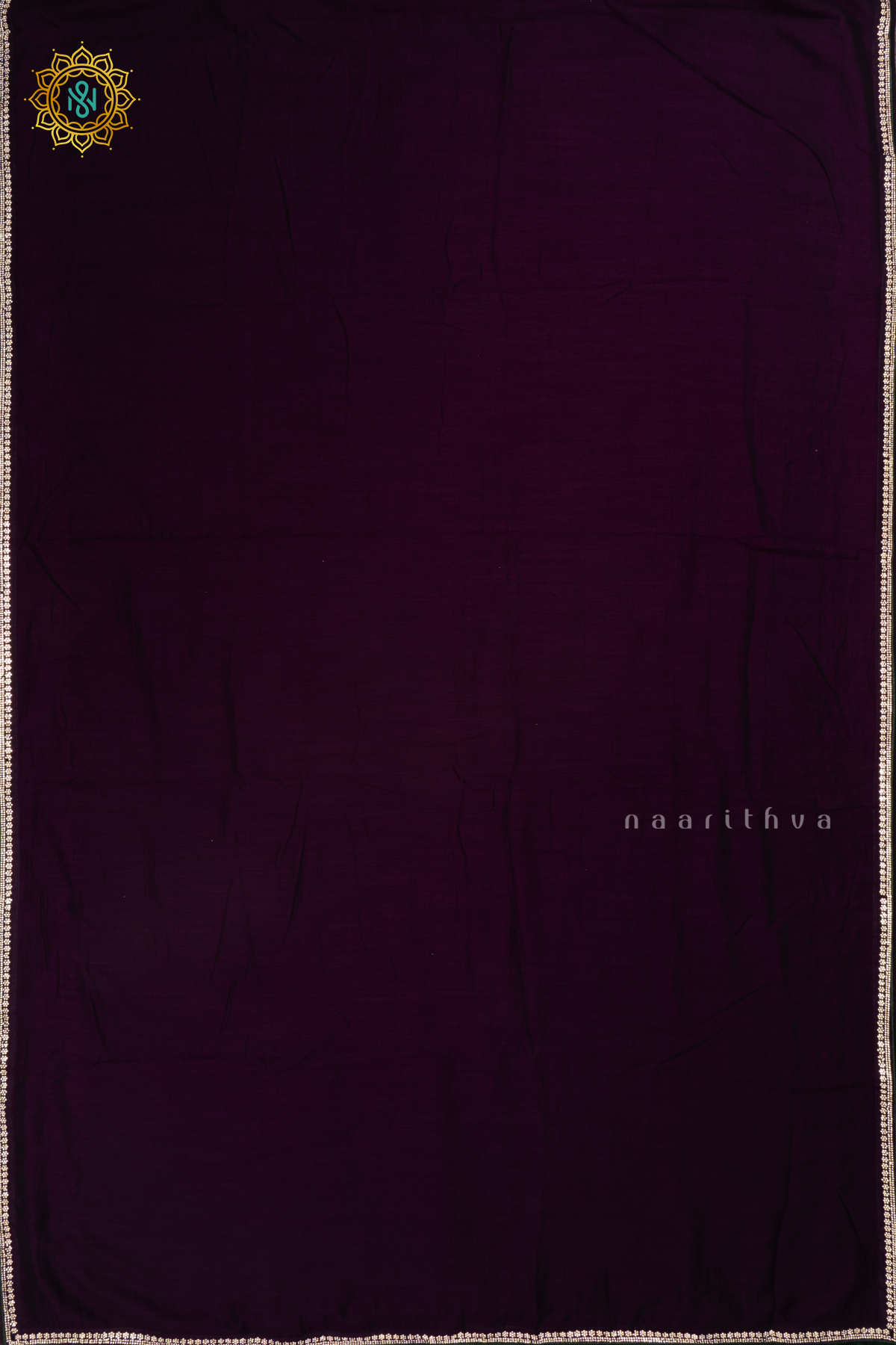 Purple with Green - Party Wear Tussar Georgette Saree Allover Plain Body with Stone Work Border, with Contrast Blouse