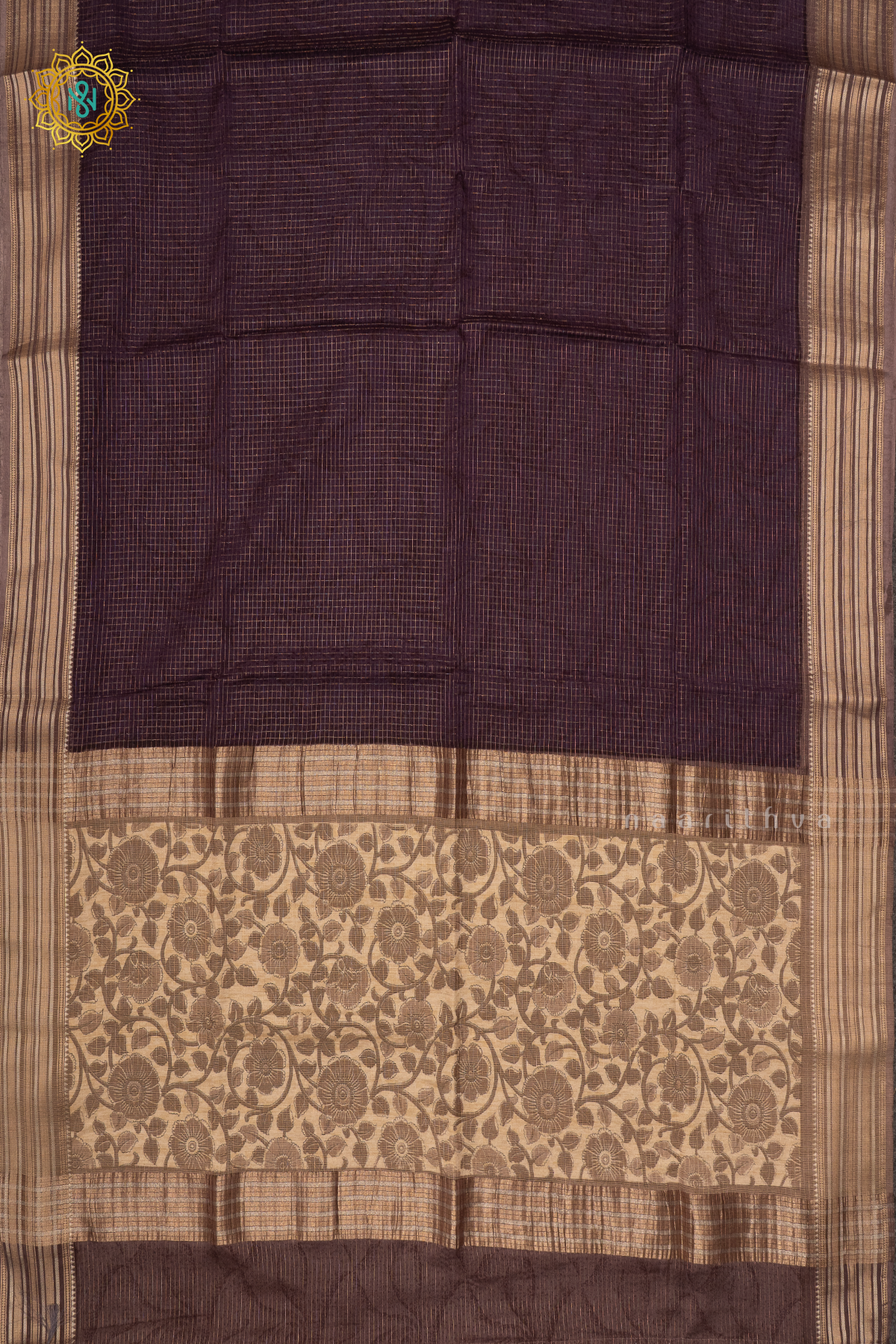 PURPLE WITH BEIGE - SEMI CREPE SILK