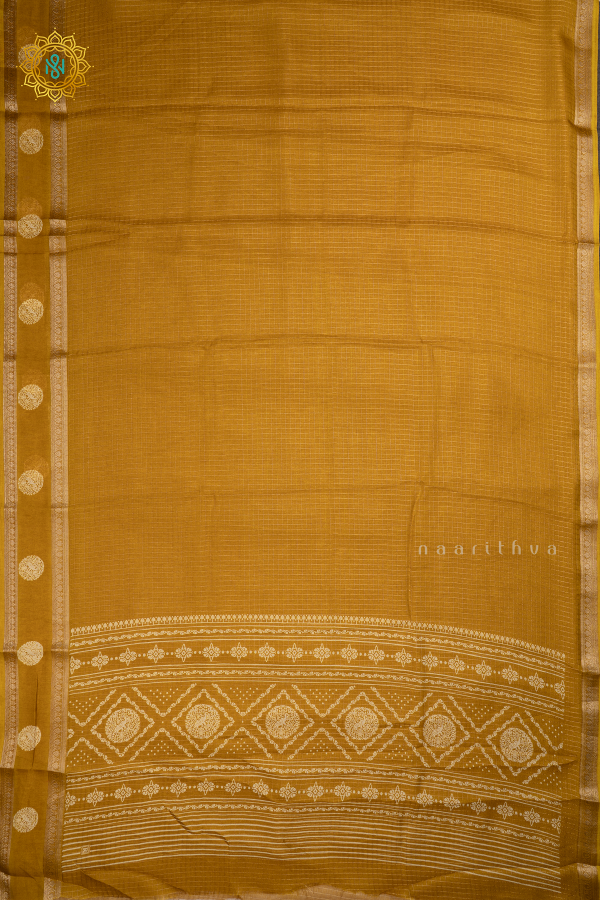 Yellow - Semi Georgette Saree with Zari Checks Body and Zari Border