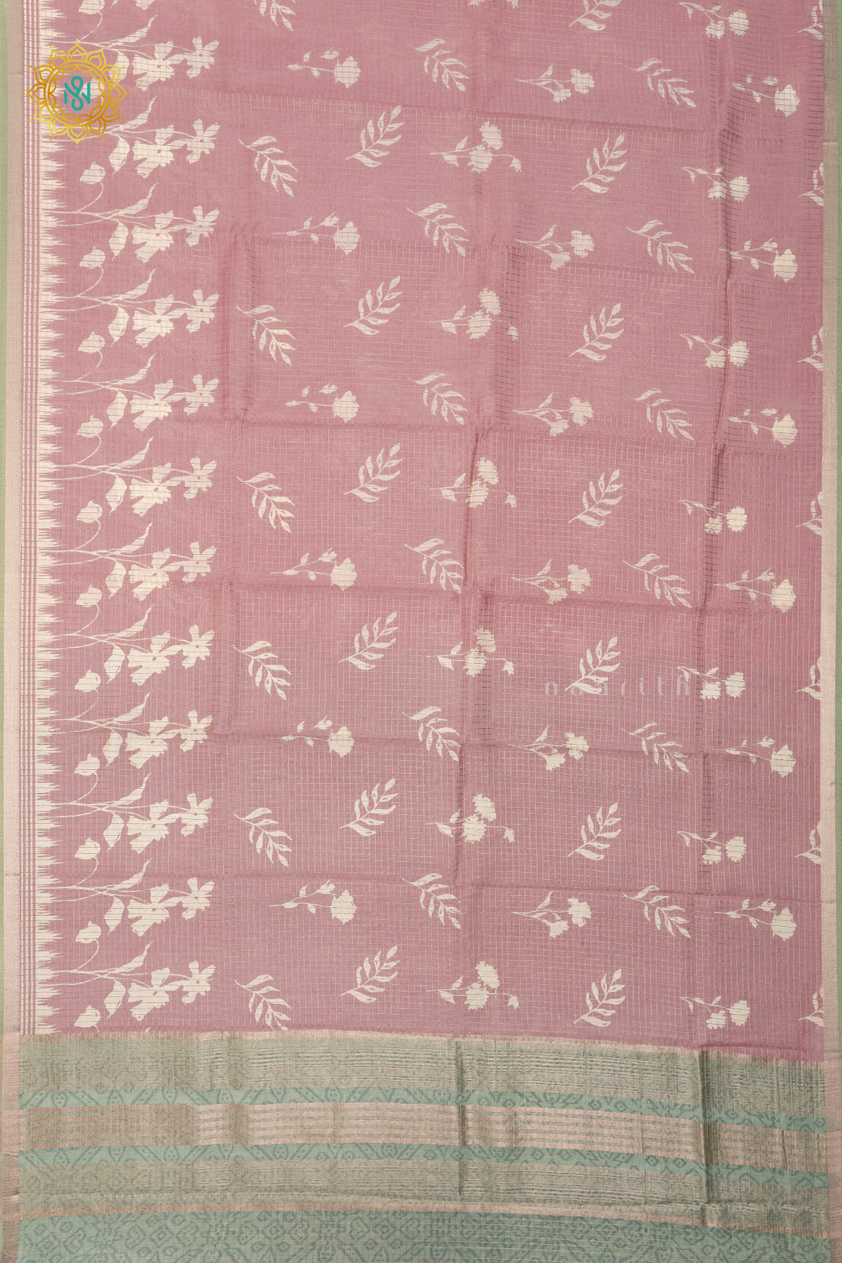 PEACHISH PINK WITH AQUA GREEN - BUTTER CREPE