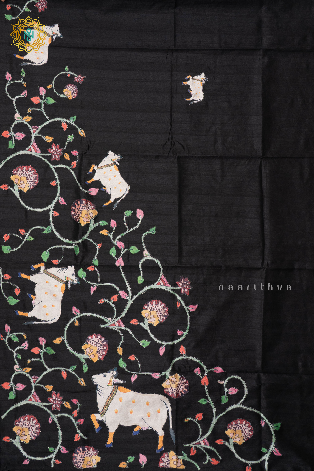 BLACK WITH WHITE - SEMI TUSSAR SILK