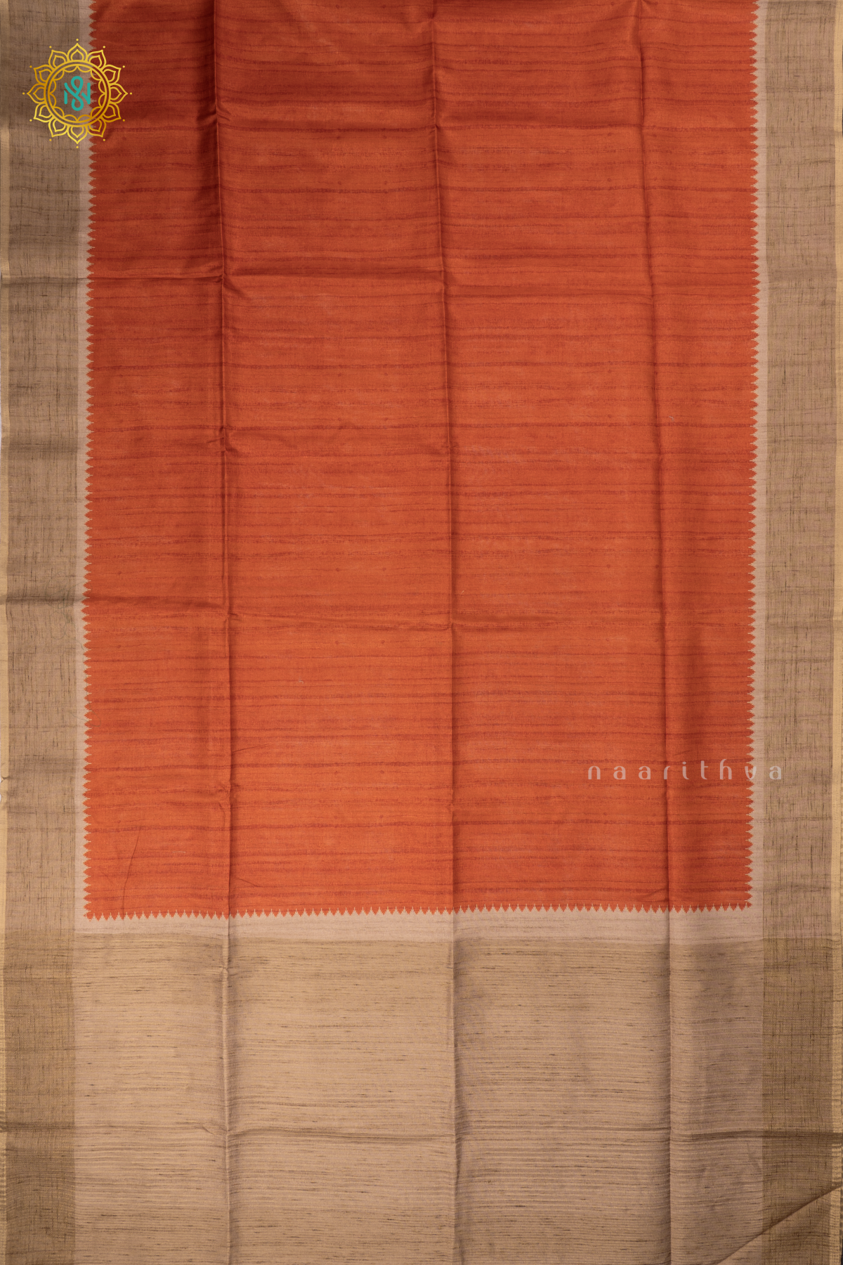 Orange with Beige - Semi Tussar Silk saree Allover Plain Body with Contrast Border, Pallu and Blouse