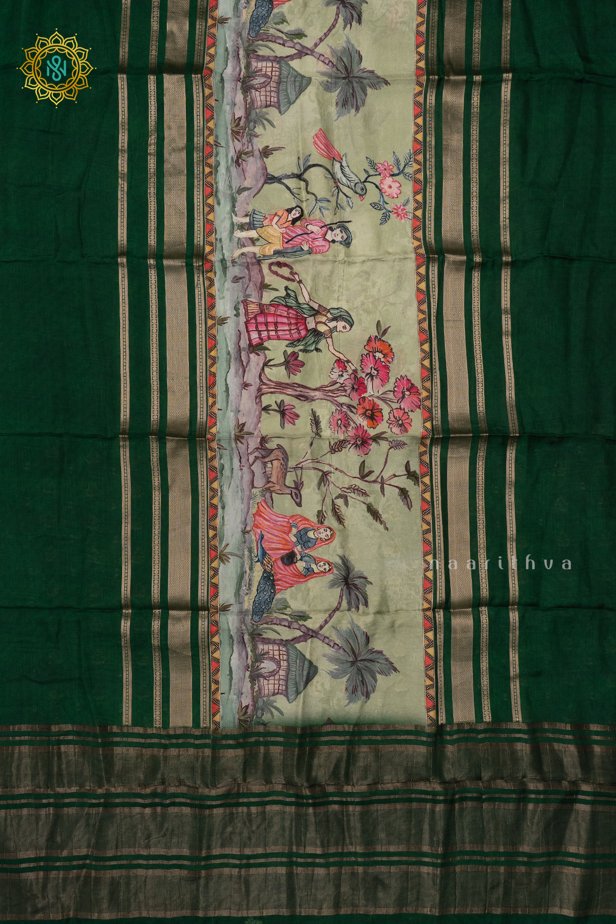 BOTTEL GREEN WITH PISTA GREEN - SEMI CREPE SILK