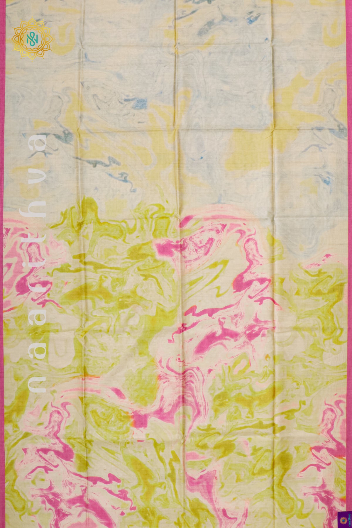 OFF WHITE WITH PINK - SEMI TUSSAR SILK