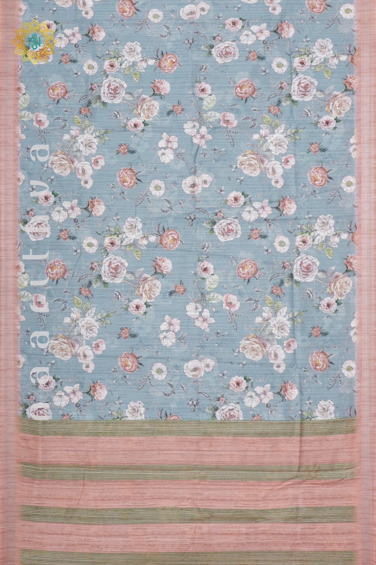 AQUA BLUE WITH DARK PEACH - JUTE COTTON