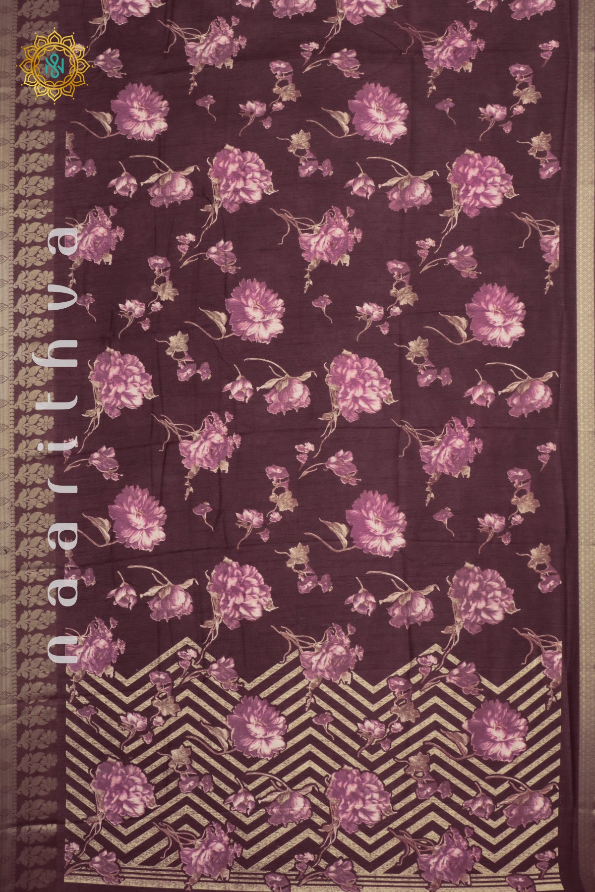 Maroon Dola Silk Saree With Printed Body And Zari Border