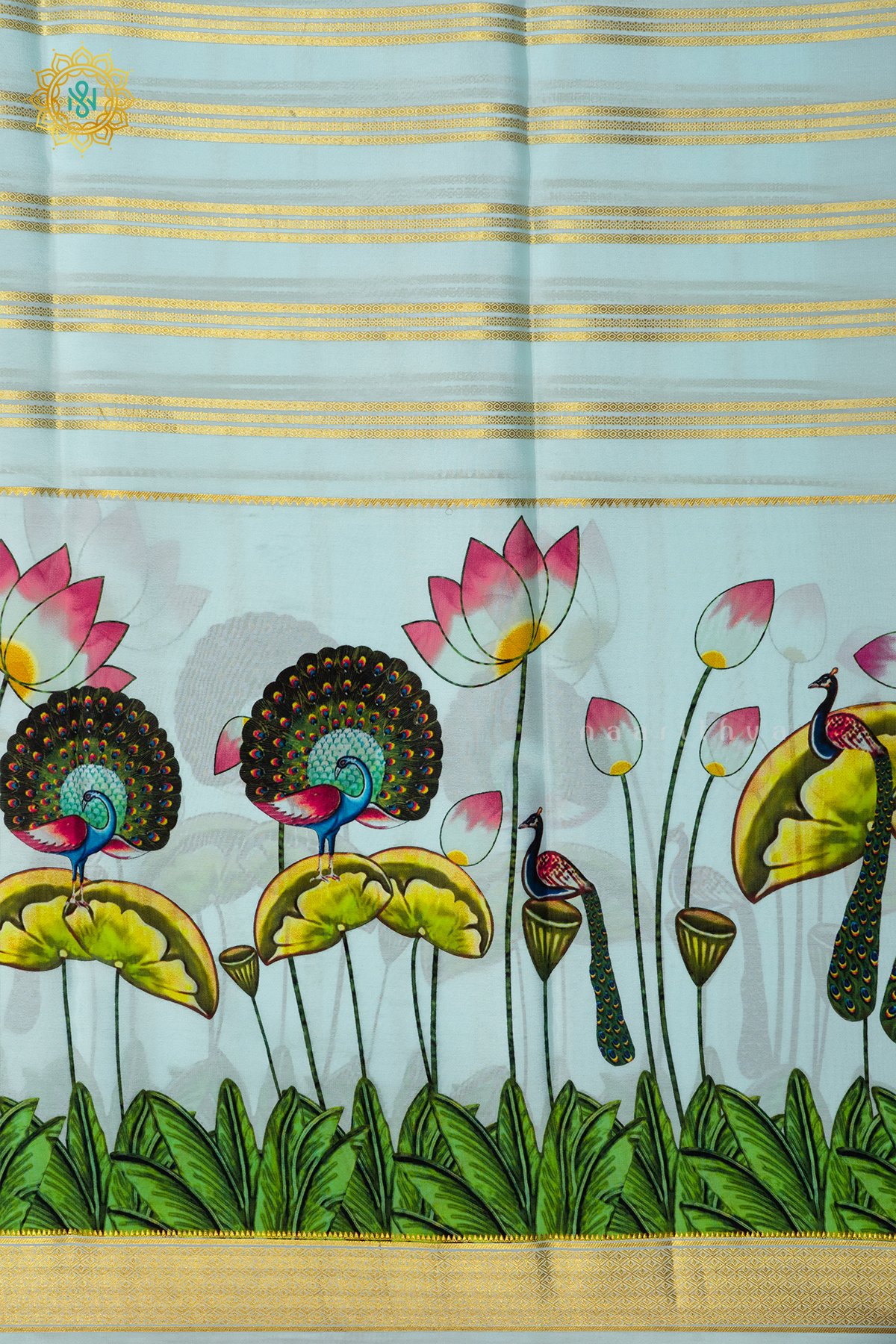 AQUA BLUE - PURE MYSORE CREPE SILK