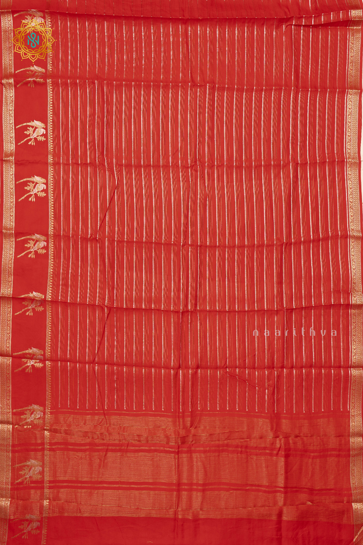 RED WITH BOTTLE GREEN - SEMI CREPE SILK