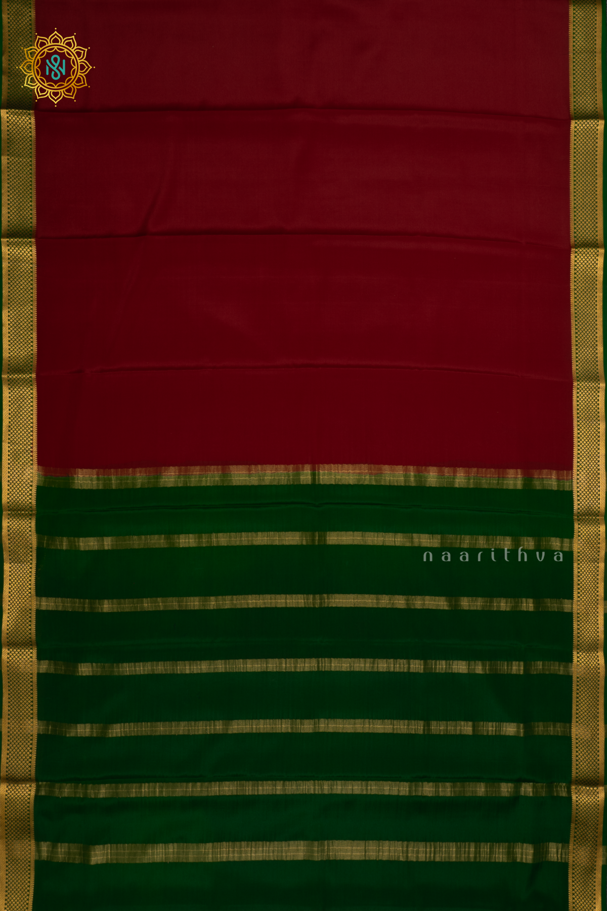 MAROON WITH GREEN - PURE MYSORE CREPE SILK SAREE