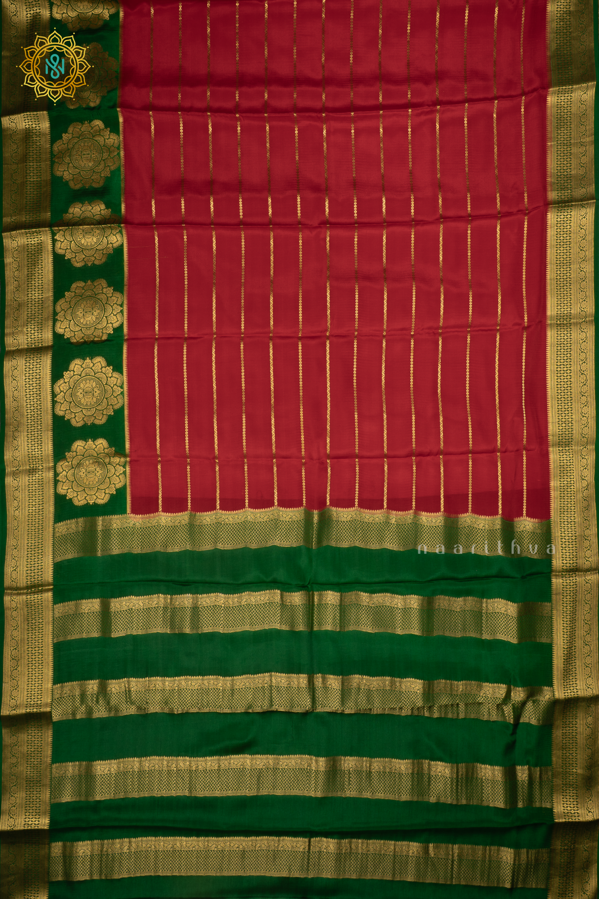 RED WITH GREEN - PURE MYSORE CREPE SILK