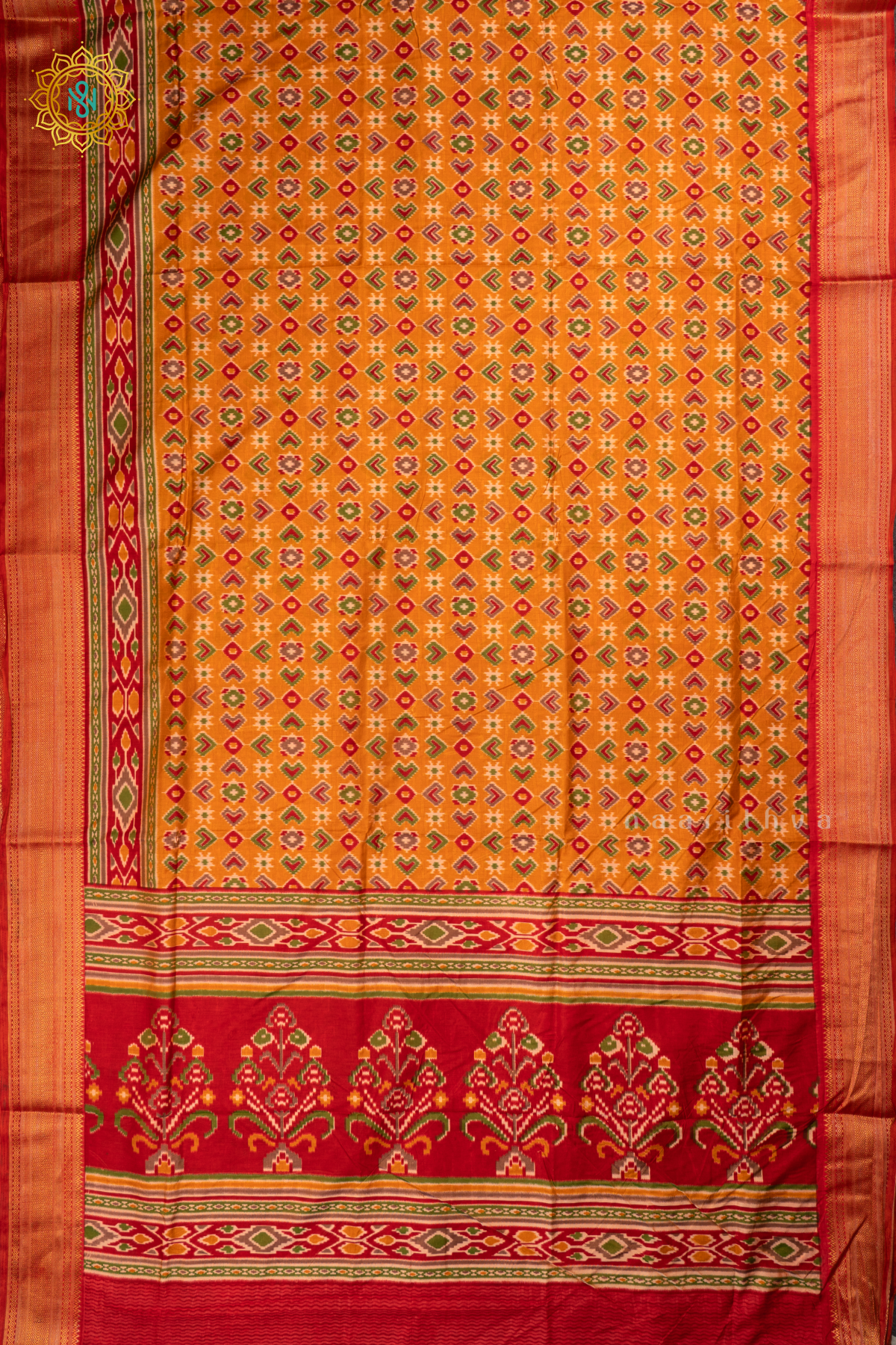 Yellow with Red - Semi Silk Saree Allover Patola Printed Body with Contrast Zari Border, Pallu and Blouse