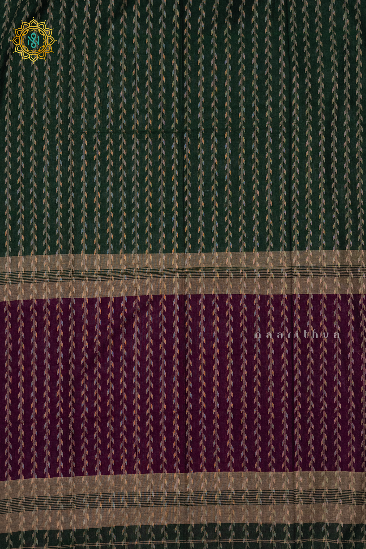 BOTTLE GREEN WITH MAGENTA - MUL COTTON