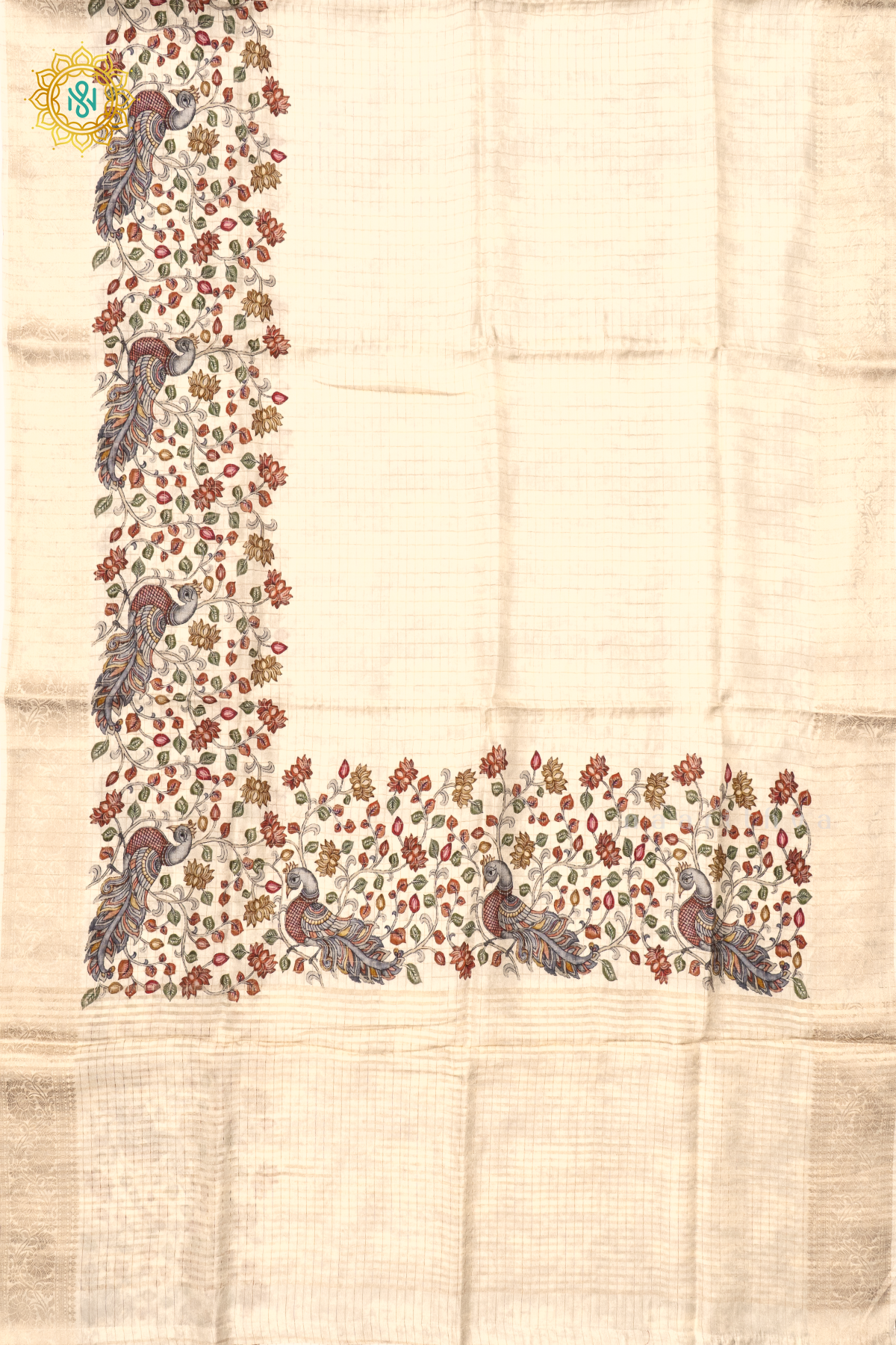 OFF WHITE WITH MAROON - SEMI CREPE SILK